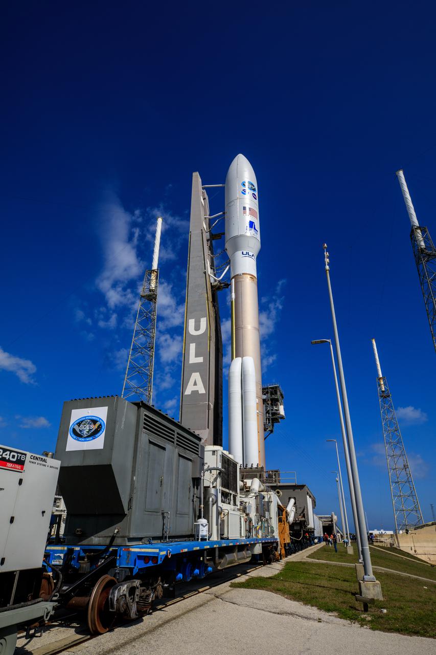 A United Launch Alliance Atlas V 541 rocket carrying the National Oceanic and Atmospheric Administration’s (NOAA) Geostationary Operational Environmental Satellite-T (GOES-T), arrives at Space Launch Complex 41 at Cape Canaveral Space Force Station in Florida on Feb. 28, 2022. GOES-T will lift off atop the Atlas V from SLC-41 on March 1, 2022, at 4:38 p.m. GOES-T is the third satellite in the GOES-R series that will continue to help meteorologists observe and predict local weather events that affect public safety. GOES-T will be renamed GOES-18 once it reaches geostationary orbit. GOES-18 will go into operational service as GOES West to provide critical data for the U.S. West Coast, Alaska, Hawaii, Mexico, Central America, and the Pacific Ocean. The launch is managed by NASA’s Launch Services Program based at Kennedy Space Center in Florida, America’s multi-user spaceport.