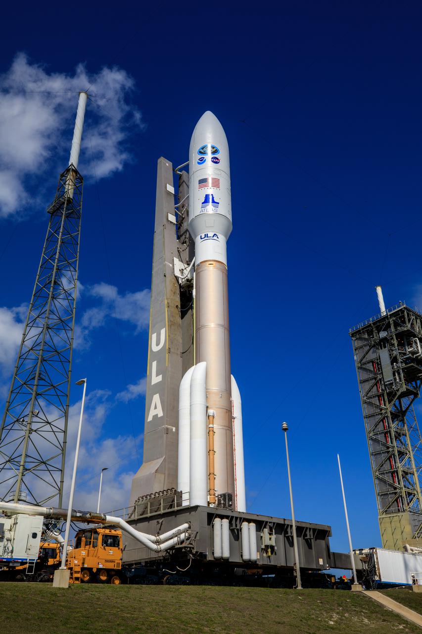 A United Launch Alliance Atlas V 541 rocket carrying the National Oceanic and Atmospheric Administration’s (NOAA) Geostationary Operational Environmental Satellite-T (GOES-T), arrives at Space Launch Complex 41 at Cape Canaveral Space Force Station in Florida on Feb. 28, 2022. GOES-T will lift off atop the Atlas V from SLC-41 on March 1, 2022, at 4:38 p.m. GOES-T is the third satellite in the GOES-R series that will continue to help meteorologists observe and predict local weather events that affect public safety. GOES-T will be renamed GOES-18 once it reaches geostationary orbit. GOES-18 will go into operational service as GOES West to provide critical data for the U.S. West Coast, Alaska, Hawaii, Mexico, Central America, and the Pacific Ocean. The launch is managed by NASA’s Launch Services Program based at Kennedy Space Center in Florida, America’s multi-user spaceport.