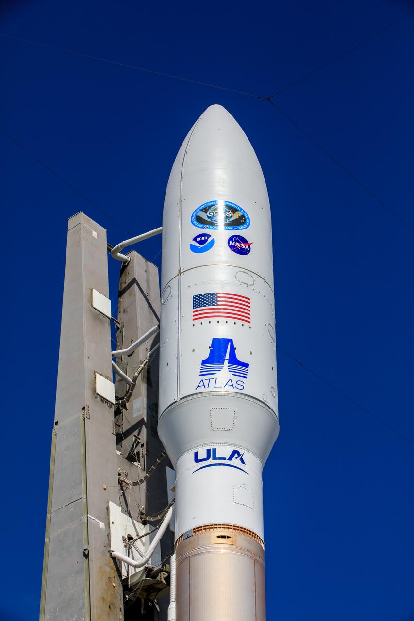 A United Launch Alliance Atlas V 541 rocket carrying the National Oceanic and Atmospheric Administration’s (NOAA) Geostationary Operational Environmental Satellite-T (GOES-T), arrives at Space Launch Complex 41 at Cape Canaveral Space Force Station in Florida on Feb. 28, 2022. GOES-T will lift off atop the Atlas V from SLC-41 on March 1, 2022, at 4:38 p.m. GOES-T is the third satellite in the GOES-R series that will continue to help meteorologists observe and predict local weather events that affect public safety. GOES-T will be renamed GOES-18 once it reaches geostationary orbit. GOES-18 will go into operational service as GOES West to provide critical data for the U.S. West Coast, Alaska, Hawaii, Mexico, Central America, and the Pacific Ocean. The launch is managed by NASA’s Launch Services Program based at Kennedy Space Center in Florida, America’s multi-user spaceport.