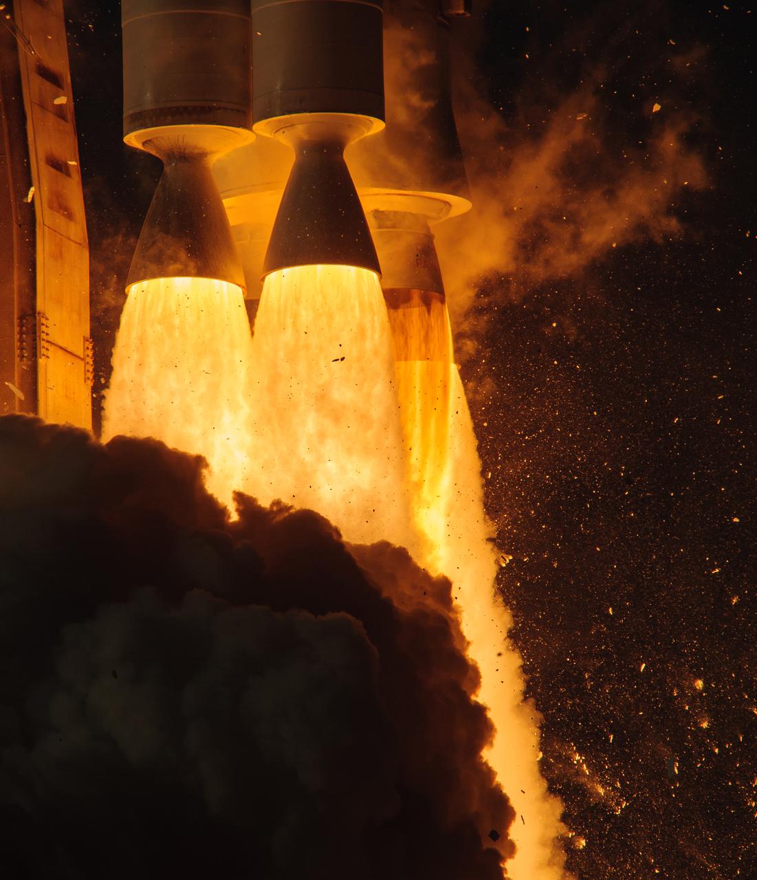 A close-up view of the first-stage engines as the United Launch Alliance Atlas V 541 rocket, carrying the National Oceanic and Atmospheric Administration’s (NOAA) Geostationary Operational Environmental Satellite-T (GOES-T), lifts off from Space Launch Complex 41 at Cape Canaveral Space Force Station in Florida on March 1, 2022. Liftoff was at 4:38 p.m. EST. GOES-T is the third satellite in the GOES-R series that will continue to help meteorologists observe and predict local weather events that affect public safety. GOES-T will be renamed GOES-18 once it reaches geostationary orbit. GOES-18 will go into operational service as GOES West to provide critical data for the U.S. West Coast, Alaska, Hawaii, Mexico, Central America, and the Pacific Ocean. The launch was managed by NASA’s Launch Services Program based at Kennedy Space Center in Florida, America’s multi-user spaceport. 