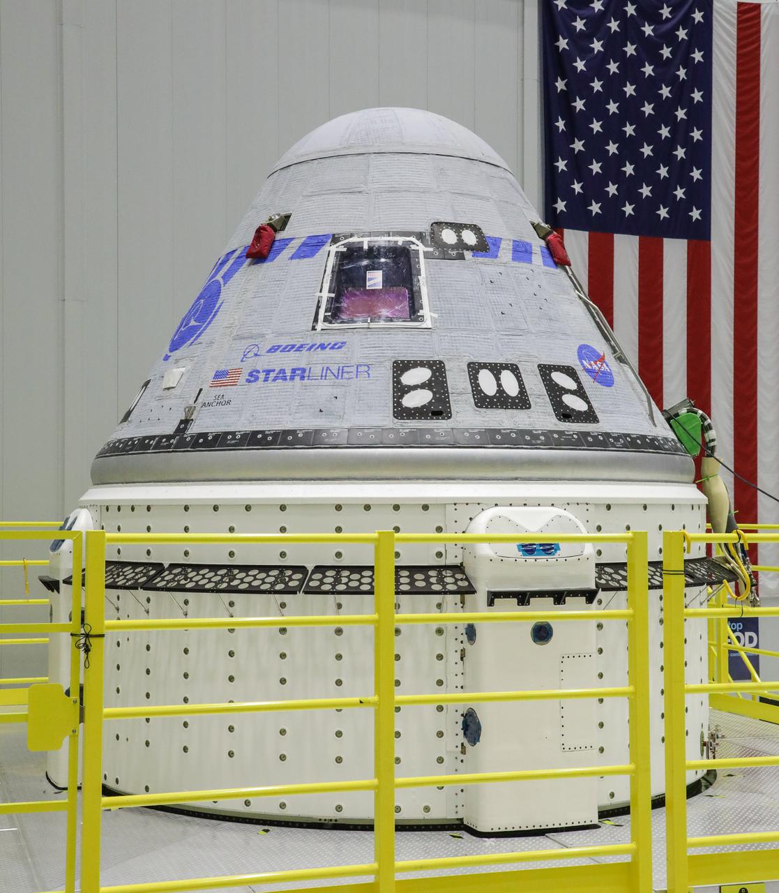 A new service module was mated to a Boeing CST-100 Starliner crew module to form a complete spacecraft on March 12, 2022, in Boeing’s Commercial Crew and Cargo Processing Facility at NASA’s Kennedy Space Center in Florida. Starliner will launch on a United Launch Alliance Atlas V rocket for Boeing’s second uncrewed Orbital Flight Test-2 (OFT-2) for NASA’s Commercial Crew Program.
