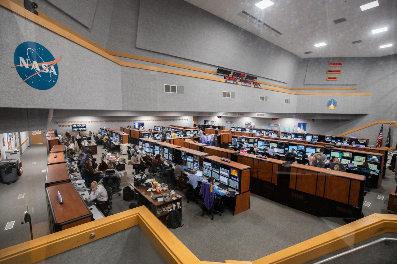 Members of the Artemis I launch team participate in a wet dress rehearsal for the Artemis I mission on April 14, 2022, inside the Launch Control Center at NASA’s Kennedy Space Center in Florida. The wet dress rehearsal is the final major test before launch and allows the team to run through all countdown operations prior to liftoff. The first in an increasingly complex series of missions, Artemis I will test NASA’s Space Launch System rocket and Orion spacecraft as an integrated system prior to crewed flights to the Moon. 