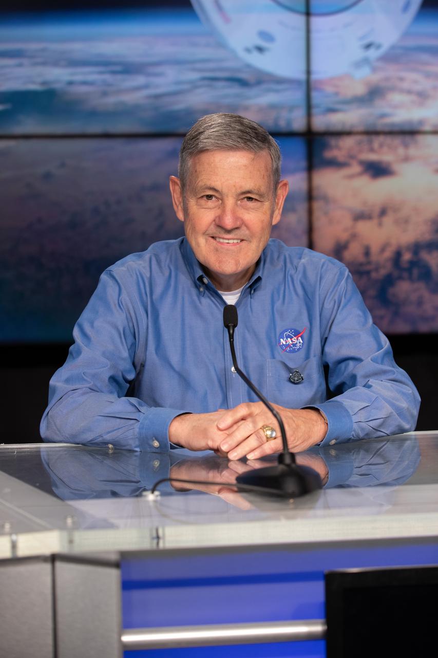 NASA Associate Administrator Bob Cabana is introduced during a Crew-4 press briefing April 26, 2022, at NASA’s Kennedy Space Center in Florida ahead of the agency’s SpaceX Crew-4 launch. NASA astronauts Kjell Lindgren, Bob Hines, and Jessica Watkins, along with ESA (European Space Agency) astronaut Samantha Cristoforetti, will launch aboard the SpaceX Dragon, named Freedom by the Crew-4 crew, atop the company’s Falcon 9 rocket on April 27, 2022, to the International Space Station. Launch is targeted for 3:52 a.m. EDT from Pad 39A.
