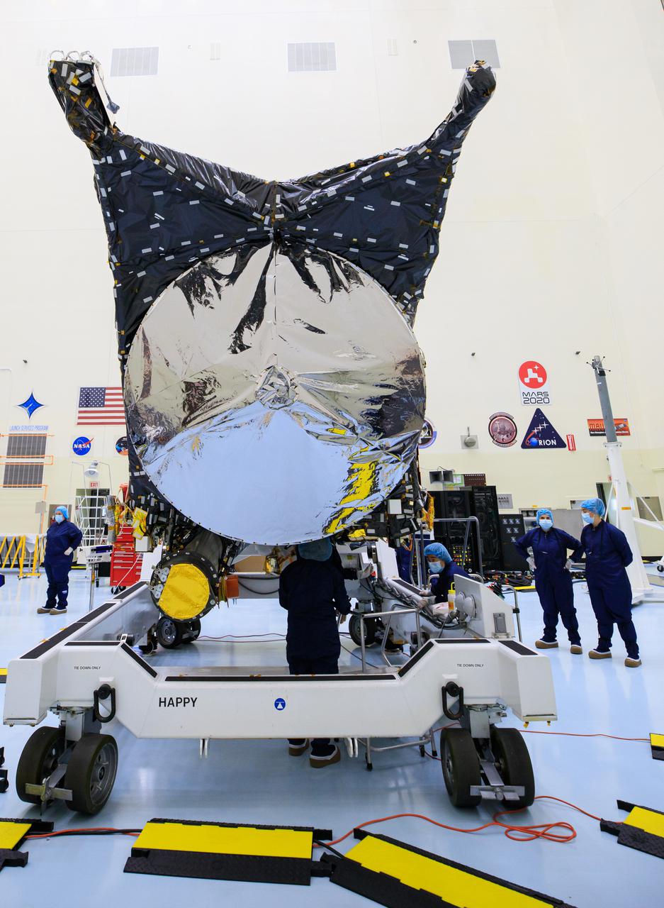 Technicians at NASA’s Kennedy Space Center in Florida perform work on the agency’s Psyche spacecraft inside the Payload Hazardous Servicing Facility (PHSF) on May 3, 2022. While inside the PHSF, the spacecraft will undergo routine processing and servicing ahead of launch. Psyche is targeting to lift off aboard a SpaceX Falcon Heavy rocket on Aug. 1, 2022. The spacecraft will use solar-electric propulsion to travel approximately 1.5 billion miles to rendezvous with its namesake asteroid in 2026. The Psyche mission is led by Arizona State University. NASA’s Jet Propulsion Laboratory, which is managed for the agency by Caltech in Pasadena, California, is responsible for the mission’s overall management, system engineering, integration and testing, and mission operations. Maxar Technologies in Palo Alto, California, provided the high-power solar electric propulsion spacecraft chassis. NASA’s Launch Services Program (LSP), based at Kennedy, is managing the launch. Psyche will be the 14th mission in the agency's Discovery program and LSP’s 100th primary mission.