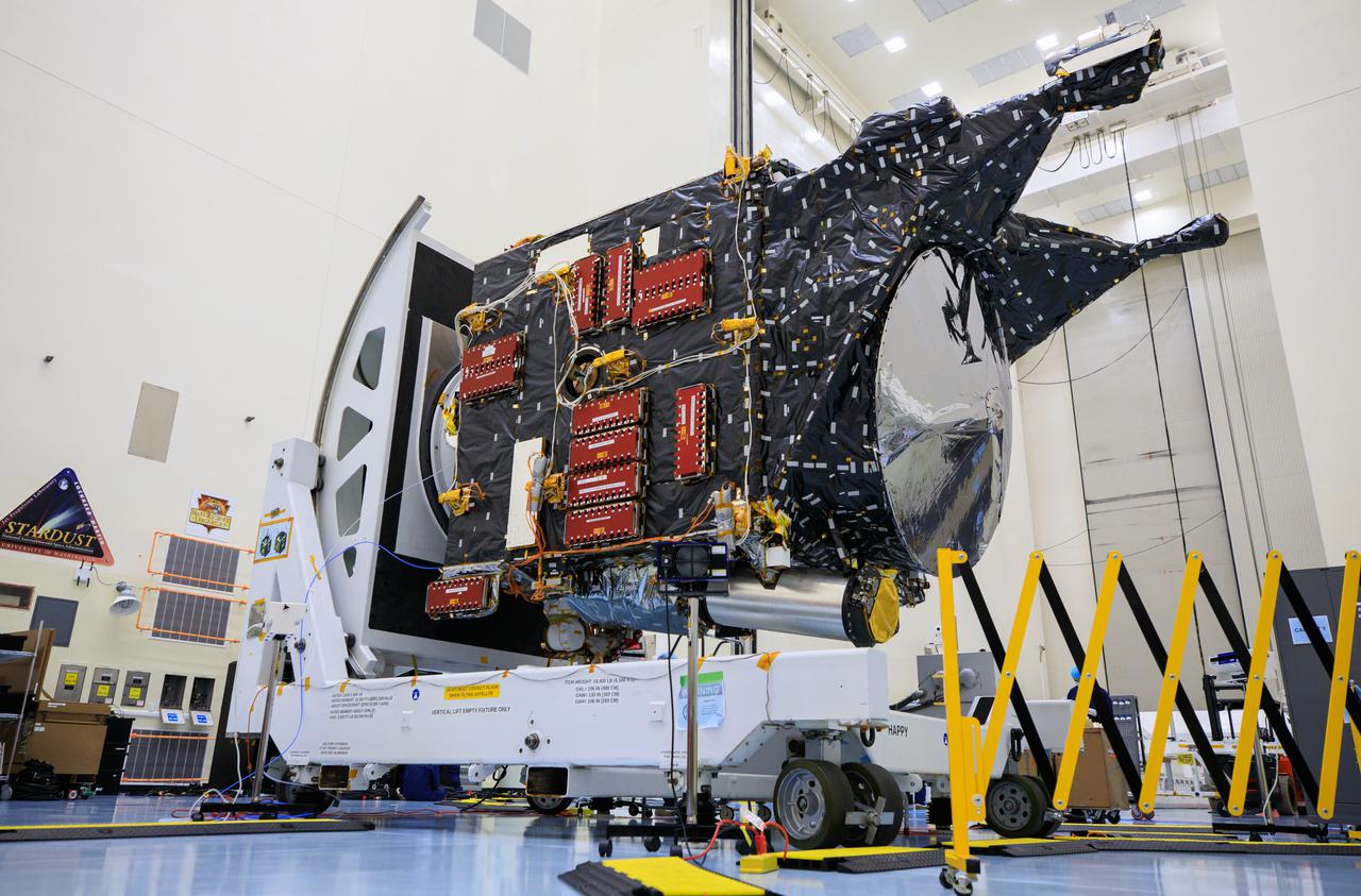 NASA’s Psyche spacecraft undergoes processing and servicing ahead of launch atop a work stand inside the Payload Hazardous Servicing Facility at NASA’s Kennedy Space Center in Florida on May 3, 2022. Psyche is targeting to lift off aboard a SpaceX Falcon Heavy rocket on Aug. 1, 2022. The spacecraft will use solar-electric propulsion to travel approximately 1.5 billion miles to rendezvous with its namesake asteroid in 2026. The Psyche mission is led by Arizona State University. NASA’s Jet Propulsion Laboratory, which is managed for the agency by Caltech in Pasadena, California, is responsible for the mission’s overall management, system engineering, integration and testing, and mission operations. Maxar Technologies in Palo Alto, California, provided the high-power solar electric propulsion spacecraft chassis. NASA’s Launch Services Program (LSP), based at Kennedy, is managing the launch. Psyche will be the 14th mission in the agency's Discovery program and LSP’s 100th primary mission.