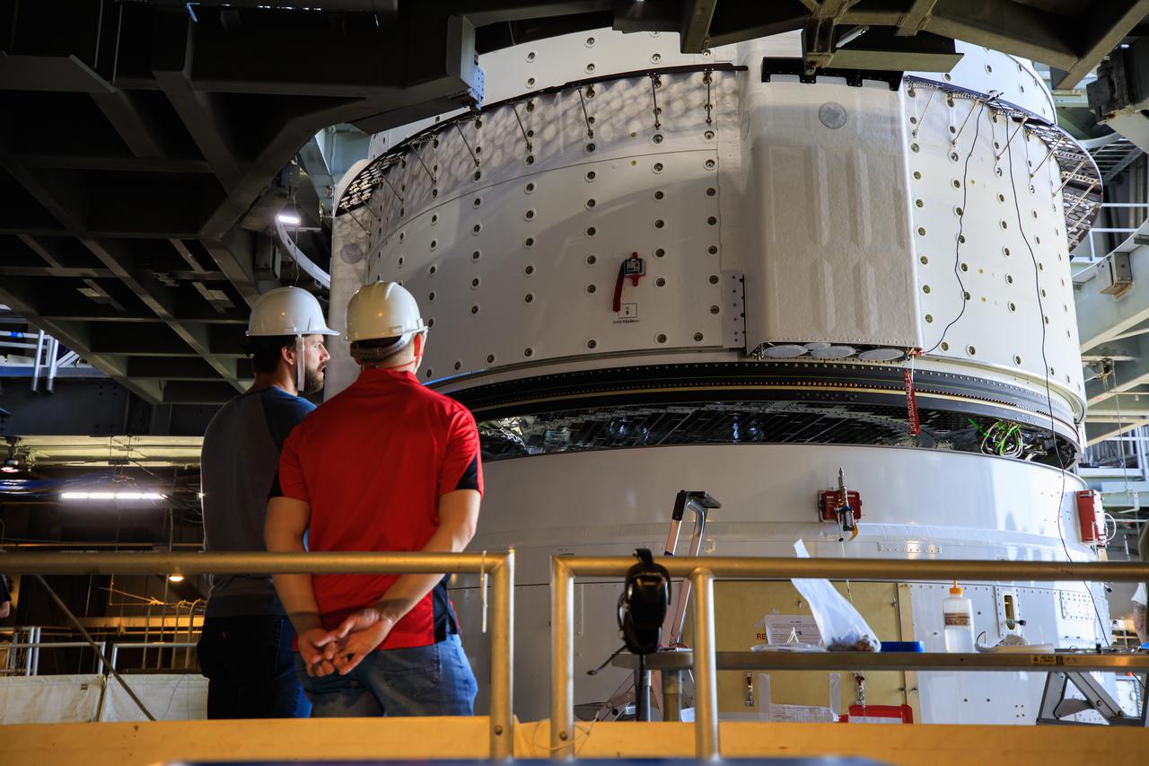 The Boeing CST-100 Starliner spacecraft is lifted at the Vertical Integration Facility at Space Launch Complex-41 at Florida's Cape Canaveral Space Force Station on May 4th, 2022. Starliner will be secured atop a United Launch Alliance Atlas V rocket for Boeing's second Orbital Flight Test (OFT-2) to the International Space Station for NASA's Commercial Crew Program. The spacecraft rolled out from Boeing's Commercial Crew and Cargo Processing Facility at NASA's Kennedy Space Center earlier in the day.