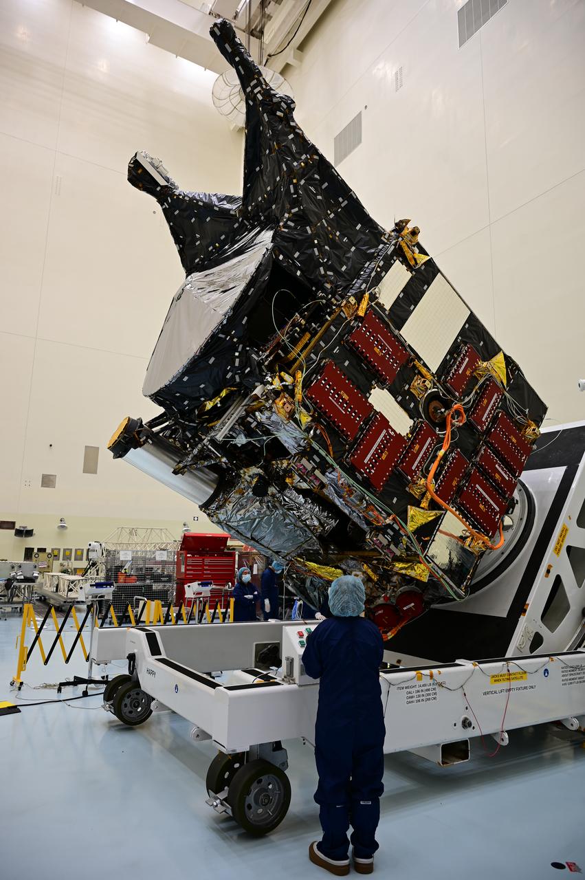 A team working on NASA’s Psyche spacecraft transitioned it from a vertical to a horizontal test configuration during prelaunch processing inside the Payload Hazardous Servicing Facility at NASA’s Kennedy Space Center in Florida on May 9, 2022. The mission is targeting an Aug. 1 launch atop a SpaceX Falcon Heavy rocket from Launch Complex 39A at Kennedy. The spacecraft will use solar-electric propulsion to travel approximately 1.5 billion miles to rendezvous with its namesake asteroid in 2026. The Psyche mission is led by Arizona State University. NASA’s Jet Propulsion Laboratory, which is managed for the agency by Caltech in Pasadena, California, is responsible for the mission’s overall management, system engineering, integration and testing, and mission operations. Maxar Technologies in Palo Alto, California, provided the high-power solar electric propulsion spacecraft chassis. NASA’s Launch Services Program (LSP), based at Kennedy, is managing the launch. 