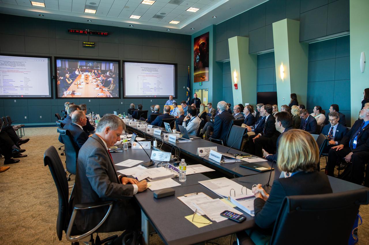 NASA and Boeing managers take part in the Flight Readiness Review for NASA’s Boeing Orbital Flight Test-2 (OFT-2) inside the Operations Support Building II at NASA's Kennedy Space Center in Florida, May 11, 2022. Boeing's CST-100 Starliner spacecraft will launch atop a United Launch Alliance Atlas V rocket from Space Launch Complex 41 at Cape Canaveral Space Force Station at 6:54 p.m. EDT on Thursday, May 19. The uncrewed flight test will be Starliner’s second flight for NASA’s Commercial Crew Program. 