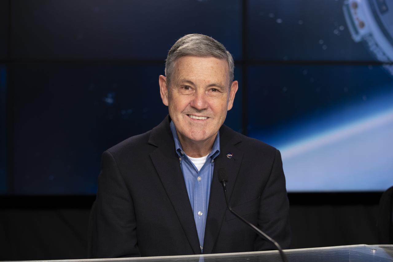 NASA Associate Administrator Bob Cabana participates in the NASA Leadership Briefing ahead of the agency’s Boeing Orbital Flight Test-2 (OFT-2) at NASA’sKennedy Space Center in Florida, May 18, 2022. Boeing’s CST-100 Starliner spacecraft will launch atop a United Launch Alliance Atlas V rocket from Space Launch Complex-41 at Cape Canaveral Space Force Station for NASA’s Commercial Crew Program. 