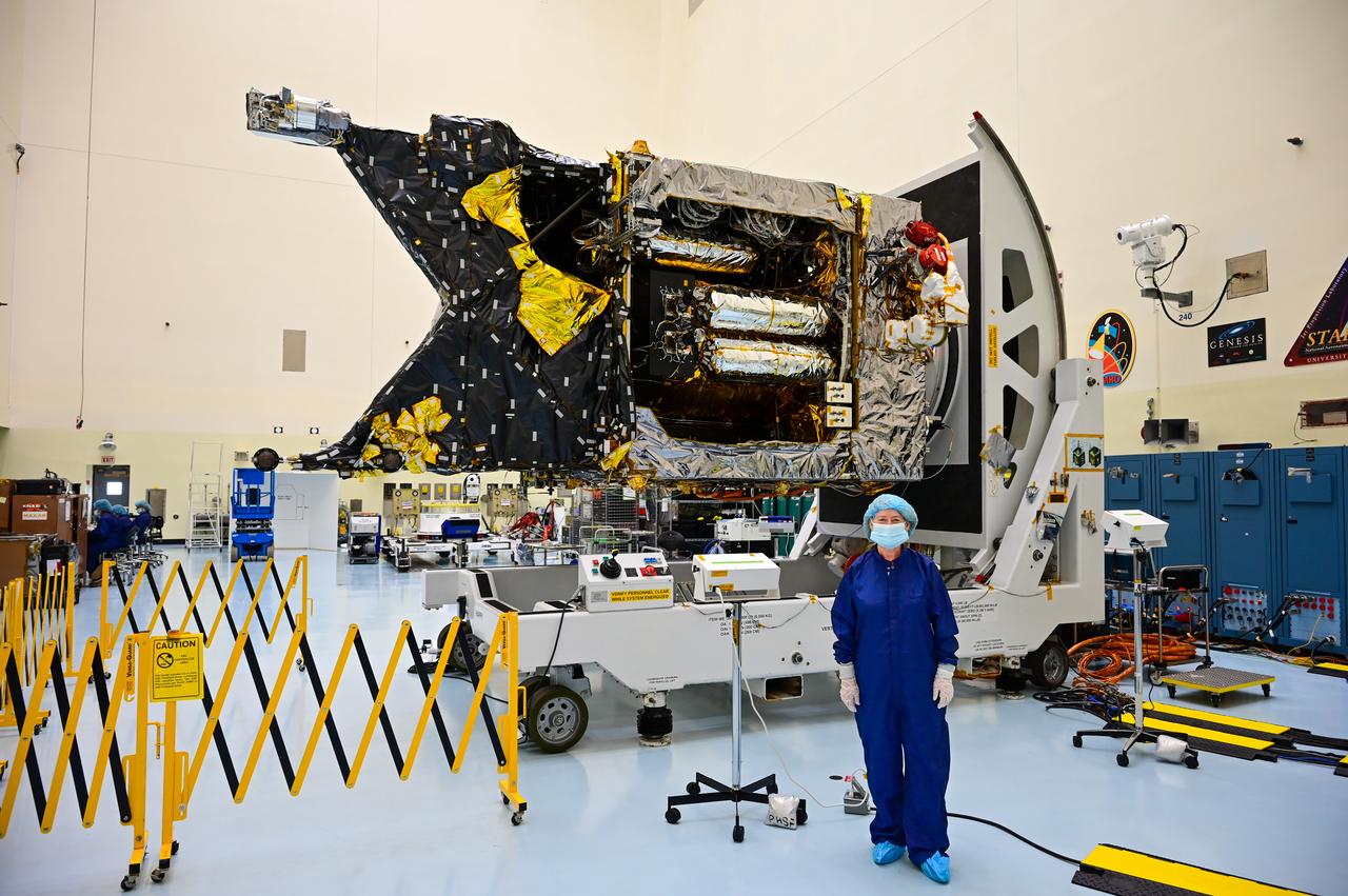 NASA Deputy Administrator Pam Melroy visits Kennedy Space Center in Florida and views the agency’s Psyche spacecraft inside the Payload Hazardous Servicing Facility on May 19, 2022. The mission is targeting an Aug. 1 launch atop a SpaceX Falcon Heavy rocket from Launch Complex 39A at Kennedy. The spacecraft will use solar-electric propulsion to travel approximately 1.5 billion miles to rendezvous with its namesake asteroid in 2026. The Psyche mission is led by Arizona State University. NASA’s Jet Propulsion Laboratory, which is managed for the agency by Caltech in Pasadena, California, is responsible for the mission’s overall management, system engineering, integration and testing, and mission operations. Maxar Technologies in Palo Alto, California, provided the high-power solar electric propulsion spacecraft chassis. NASA’s Launch Services Program (LSP), based at Kennedy, is managing the launch.