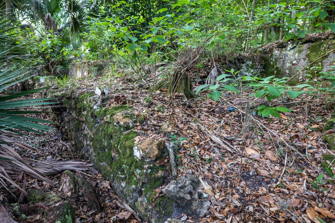 Archeological ruins of the Elliot Plantation sugar mill are revealed through the oak hammock at NASA’s Kennedy Space Center in Florida on May 26, 2022. The plantation’s enslaved community built the sugar mill structure, or sugar train, where sugar cane juice would be boiled during processing in graduated copper kettles until the liquid reduced into a thick syrup. The ruins of Elliot Plantation date from the 1760s and represent the largest, earliest, and southernmost British period sugar plantation in the U.S., as well as one of the most intact and best examples of a completely preserved enslaved landscape. The archeological site is managed through interagency cooperation between the National Park Service, the U.S. Fish and Wildlife Service, and NASA.