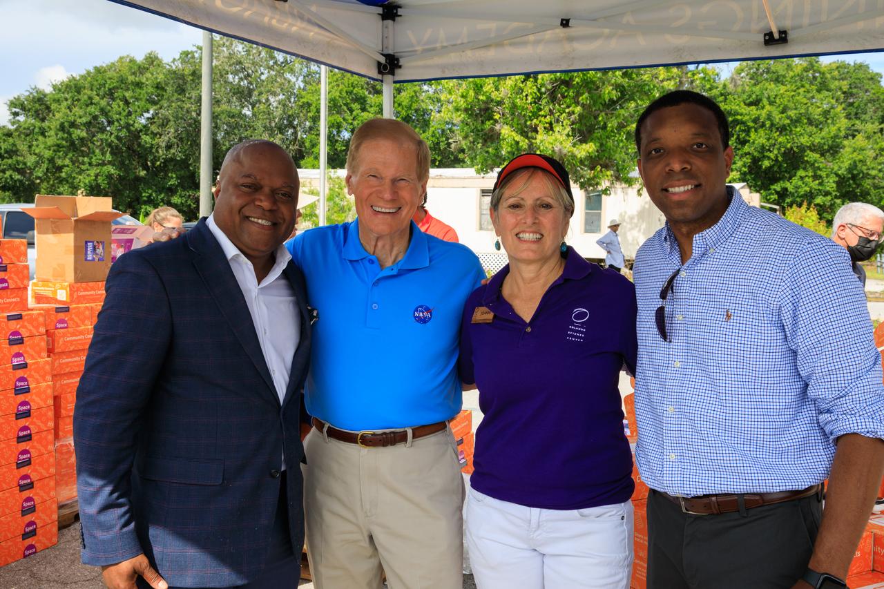 From left to right, Dr. Frederic Bertley, president and CEO, Center of Science and Industry (COSI); NASA Administrator Bill Nelson; JoAnn Newman, president and CEO, Orlando Science Center; and Stephen White, chief strategy officer, COSI helped kick off a new initiative to deliver food and hands-on science, technology, engineering, and math kits, called Learning Lunchboxes, at New Beginnings Church – The Gathering Place in Orlando, Florida on Friday, June 3. The lunchboxes are aimed at inspiring and educating youth and families about NASA’s upcoming Artemis missions, which includes landing the first woman and person of color on the Moon and helping prepare for human exploration of Mars. Partners on the initiative with NASA include COSI, the Second Harvest Food Bank, and the Orlando Science Center. The NASA Artemis Learning Lunchbox is made possible through NASA’s Teams Engaging Affiliated Museums and Informal Institutions (TEAM II) program. NASA Learning Lunchboxes provide five space-focused learning activities that showcase the diversity of STEM at NASA. COSI will distribute 30,000 NASA Learning Lunchboxes at local food banks across the country to help feed hungry lives and feed hungry minds. This innovative, community-based model will bring together other science centers and museums, afterschool providers, and community leaders to highlight the importance of STEM. This project also includes digital extension resources.