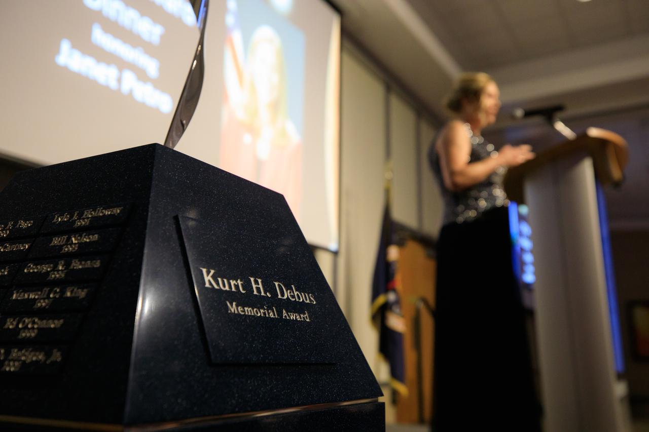 Kennedy Space Center Director Janet Petro addresses friends, colleagues, and family following her acceptance of the Dr. Kurt H. Debus Award on June 24, 2022, during a ceremony held at the Florida spaceport’s visitor complex. The National Space Club Florida Committee presented Petro with the prestigious award for her contributions to America’s aerospace efforts within the state of Florida. The award – originating in 1990 – is named after Kennedy’s first director.