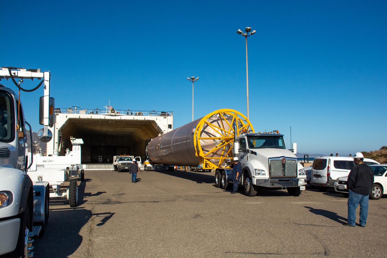 The United Launch Alliance (ULA) Atlas V booster is offloaded from its water transport at Vandenberg Space Force Base (VSFB) in California on July 11, 2022, for NASA and NOAA’s Joint Polar Satellite System-2 (JPSS-2) satellite mission. JPSS-2 is the third satellite in the Joint Polar Satellite System series. It is scheduled to lift off from VSFB on the final ULA Atlas V rocket to launch from Vandenberg. JPSS-2 will scan the globe as it orbits from the North to the South Pole, crossing the equator 14 times a day. From 512 miles above Earth, it will capture data that inform weather forecasts, extreme weather events, and climate change. The Visible Infrared Radiometer Suite instrument will collect imagery for global observations of the land, atmosphere, cryosphere, and oceans. Launching as a secondary payload to JPSS-2 is NASA’s Low-Earth Orbit Flight Test of an Inflatable Decelerator (LOFTID), dedicated to the memory of Bernard Kutter. LOFTID is a demonstration of a hypersonic inflatable aerodynamic decelerator, or aeroshell, technology that could one day help land humans on Mars. 