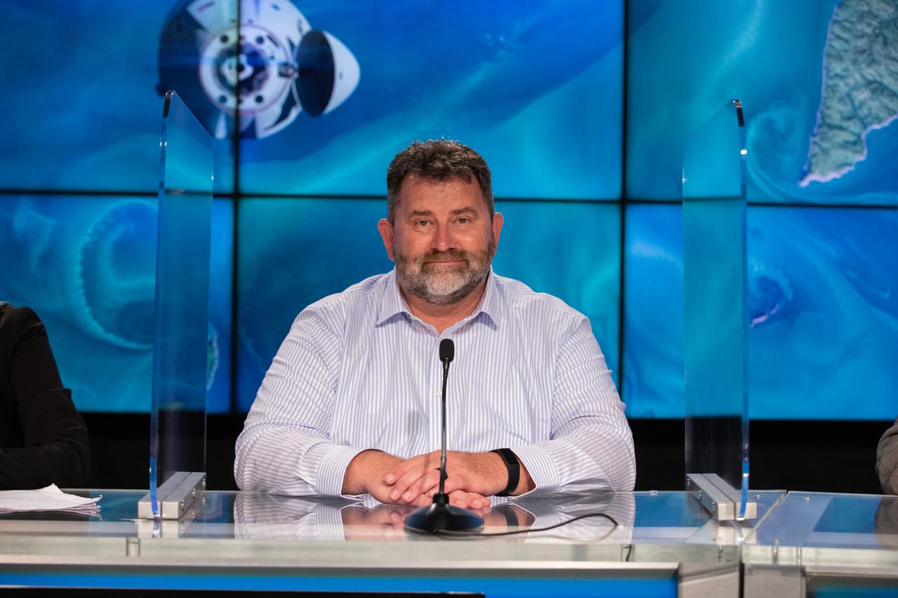 Mike Roberts, chief scientist, ISS National Lab, participates in a climate conversation at NASA’s Kennedy Space Center in Florida on July 13, 2022, leading up to SpaceX’s 25th Commercial Resupply Services mission for NASA to the International Space Station. The Dragon capsule atop SpaceX’s Falcon 9 rocket is scheduled to lift off from Kennedy’s Launch Complex 39A on July 14 at 8:44 p.m. EDT. Dragon will deliver more than 5,800 pounds of cargo, including a variety of NASA investigations, to the space station. 