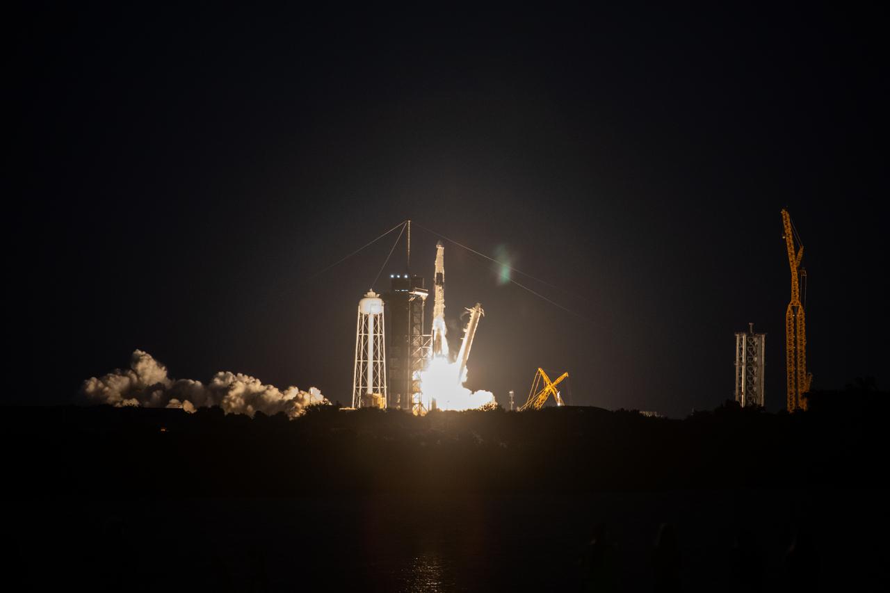 The SpaceX Falcon 9 rocket carrying the Dragon capsule lifts off from Launch Complex 39A at NASA’s Kennedy Space Center in Florida on July 14, 2022, on the company’s 25th Commercial Resupply Services mission for the agency to the International Space Station. Liftoff was at 8:44 p.m. EDT. Dragon will deliver more than 5,800 pounds of cargo, including a variety of NASA investigations, to the space station. The spacecraft is expected to spend about a month attached to the orbiting outpost before it returns to Earth with research and return cargo, splashing down off the coast of Florida.