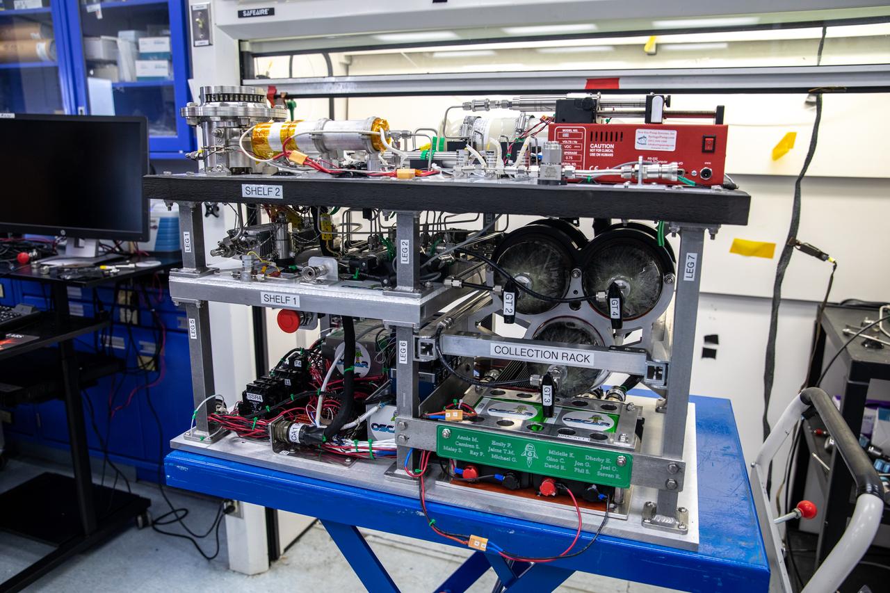 Flight hardware for NASA’s Orbital Syngas Commodity Augmentation Reactor, or OSCAR, is inside the Applied Physics Lab inside the Neil Armstrong Operations and Checkout Facility at the agency’s Kennedy Space Center in Florida on July 21, 2022. OSCAR began as an Early Career Initiative project at the spaceport that studies technology to convert trash and human waste into useful gasses such as methane, hydrogen, and carbon dioxide. By processing small pieces of trash in a high-temperature reactor, OSCAR is advancing new and innovative technology for managing waste in space.