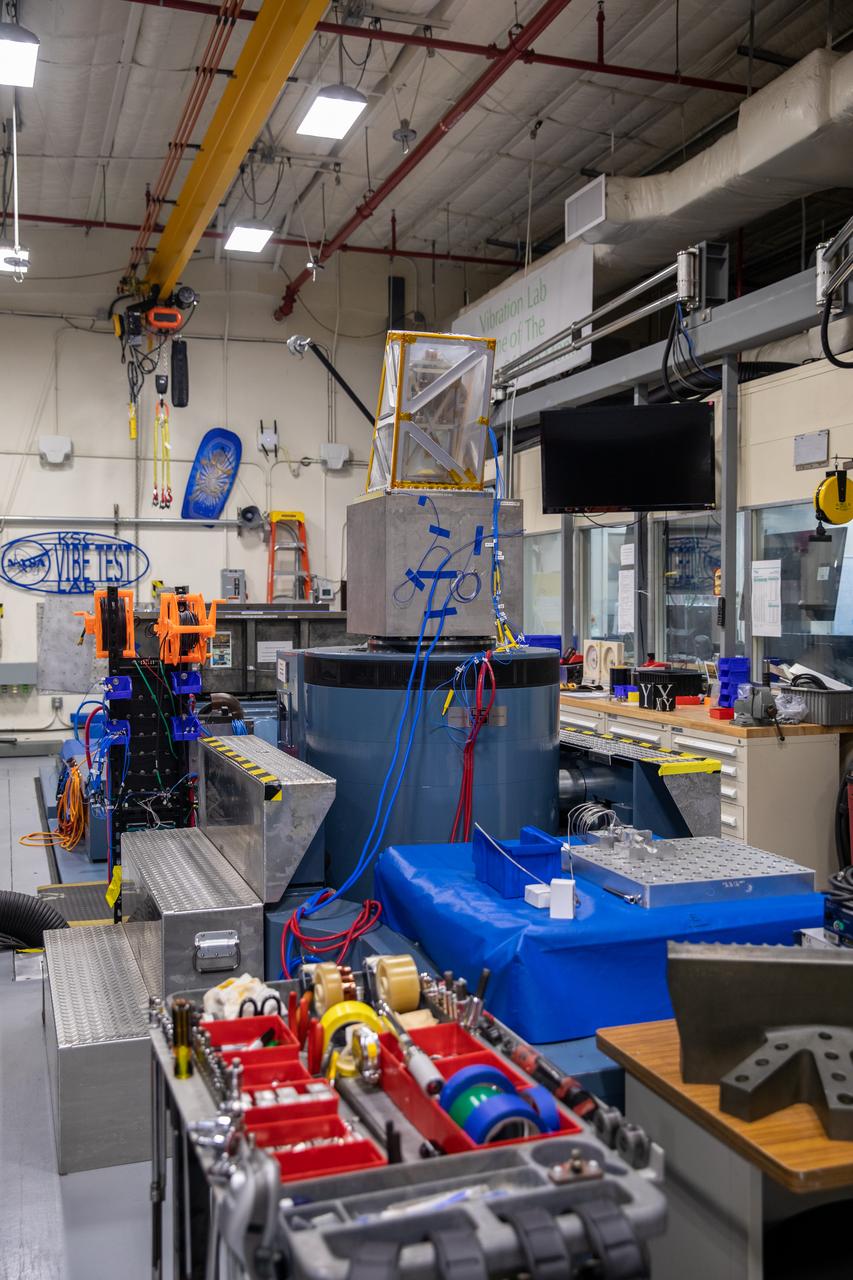 The Mass Spectrometer observing lunar operations (MSolo) instrument undergoes vibration testing inside the Cryogenics Laboratory at NASA’s Kennedy Space Center in Florida on Aug. 3, 2022. MSolo is a commercial off-the-shelf mass spectrometer modified to work in space and will help analyze the chemical makeup of landing sites on the Moon, as well as study water on the lunar surface. Researchers and engineers are preparing MSolo instruments to launch on four robotic missions as part of NASA’s Commercial Lunar Payload Services (CLPS) – commercial deliveries that will perform science experiments, test technologies, and demonstrate capabilities to help NASA explore the Moon and prepare for crewed missions to the lunar surface. This particular MSolo instrument is slated to fly on the agency’s Polar Resources Ice Mining Experiment-1 (PRIME-1) mission – the first in-situ resource utilization demonstration on the Moon – as part of the agency’s CLPS initiative.