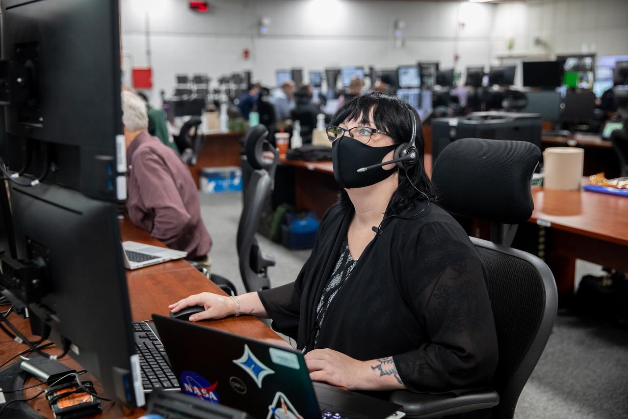 Artemis teams conduct the final simulation for the Artemis I mission inside the Launch Control Center at NASA’s Kennedy Space Center in Florida on Aug. 4, 2022. Artemis I will be the first integrated test of NASA’s Space Launch System (SLS) rocket and Orion spacecraft. During the flight, Orion will launch atop the most powerful rocket in the world and fly farther than any spacecraft for humans has ever flown. The spacecraft will stay in space longer than any human spacecraft has without docking to the International Space Station and return home faster than ever before.