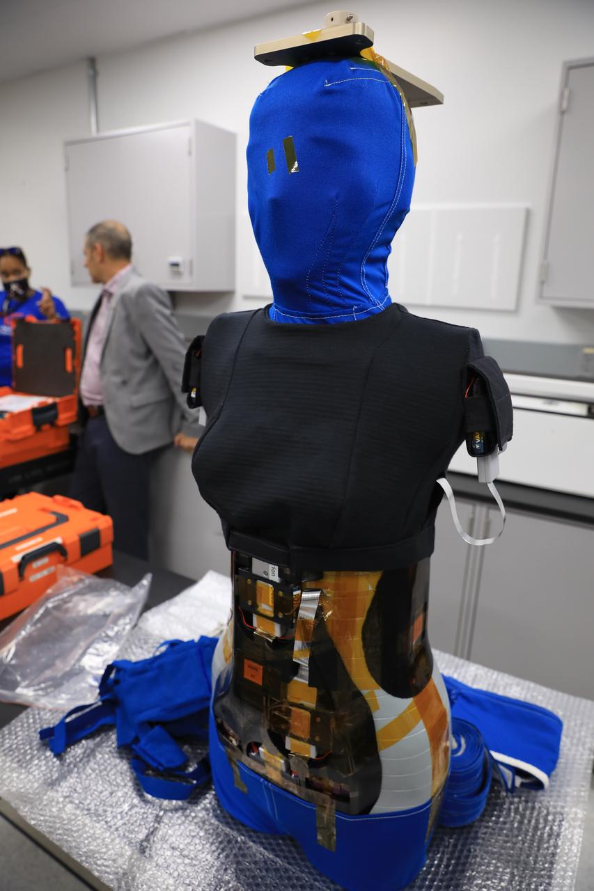 In preparation for the Artemis I flight test, teams at NASA’s Kennedy Space Center in Florida prepare the Matroshka AstroRad Radiation Experiment (MARE) investigation on Aug. 5, 2022. MARE will fly on Artemis I and features two manikins, called phantoms – Helga and Zohar – equipped with radiation detectors to determine the radiation risk on its way to the Moon. The phantoms will be seated as passengers in the Orion crew module, with Zohar also wearing the experimental AstroRad radiation protection vest. The MARE experiment is part of an agreement between NASA, the Israel Space Agency, and the German Aerospace Center. Artemis I will provide a foundation for human deep space exploration and demonstrate NASA’s capability to extend human presence to the Moon and beyond. The primary goal of Artemis I is to thoroughly test the Space Launch System rocket and Orion spacecraft’s integrated systems before crewed missions. Under Artemis, NASA aims to land the first woman and first person of color on the Moon and establish sustainable lunar exploration.