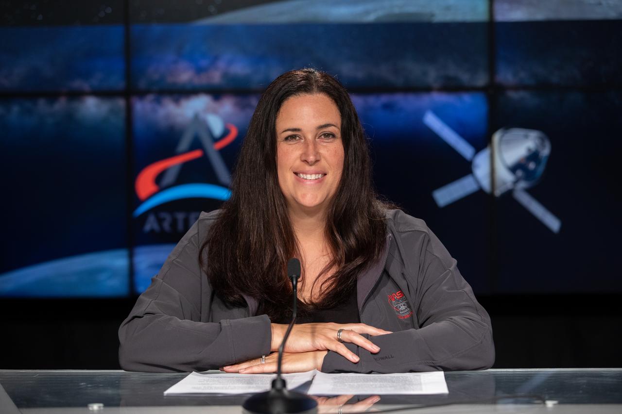 Melissa Jones, NASA Landing and Recovery Director for Exploration Ground Systems, participates in an Artemis I detailed mission briefing inside the Press Site auditorium at NASA’s Kennedy Space Center in Florida on Aug. 5, 2022. Jones leads the Artemis I Recovery Team partnered with the U.S. Navy that will recover the Artemis I Orion crew module from the Pacific Ocean after splashdown. Also participating in the briefing from NASA’s Johnson Space Center were Debbie Korth, Orion program deputy manager; Rick LaBrode, lead Artemis I flight director; Judd Frieling, Artemis I ascent/entry flight director; Reid Wiseman, chief astronaut; and Philippe Deloo, Orion European Service Module program manager, European Space Agency. The first in an increasingly complex series of missions, Artemis I is an uncrewed flight test to test the Space Launch System rocket and Orion spacecraft as an integrated system prior to crewed flights to the Moon. Through Artemis, NASA will land the first woman and first person of color on the lunar surface, paving the way for long-term lunar presence and serving as a steppingstone before venturing to Mars.