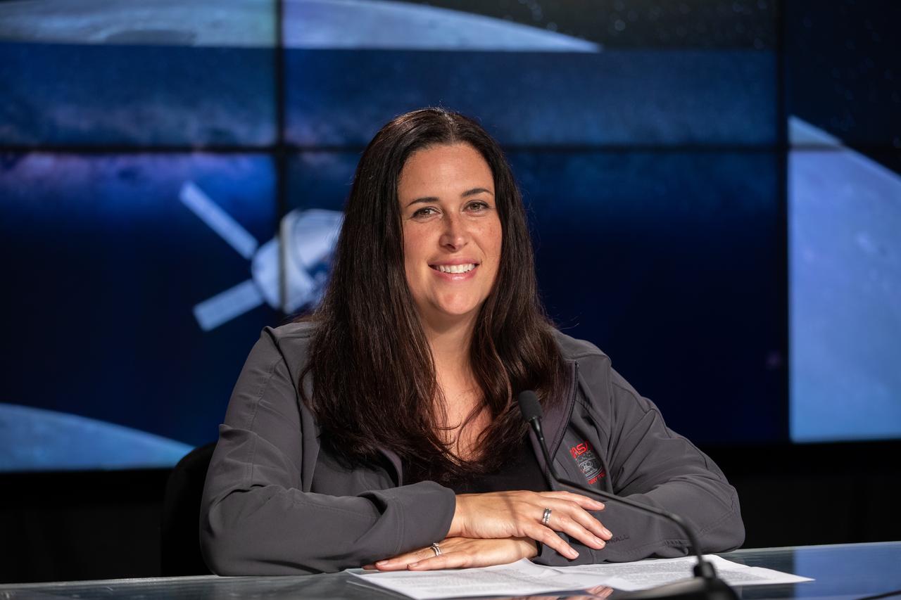 Melissa Jones, NASA Landing and Recovery Director for Exploration Ground Systems, participates in an Artemis I detailed mission briefing inside the Press Site auditorium at NASA’s Kennedy Space Center in Florida on Aug. 5, 2022. Jones leads the Artemis I Recovery Team partnered with the U.S. Navy that will recover the Artemis I Orion crew module from the Pacific Ocean after splashdown. Also participating in the briefing from NASA’s Johnson Space Center were Debbie Korth, Orion program deputy manager; Rick LaBrode, lead Artemis I flight director; Judd Frieling, Artemis I ascent/entry flight director; Reid Wiseman, chief astronaut; and Philippe Deloo, Orion European Service Module program manager, European Space Agency. The first in an increasingly complex series of missions, Artemis I is an uncrewed flight test to test the Space Launch System rocket and Orion spacecraft as an integrated system prior to crewed flights to the Moon. Through Artemis, NASA will land the first woman and first person of color on the lunar surface, paving the way for long-term lunar presence and serving as a steppingstone before venturing to Mars.