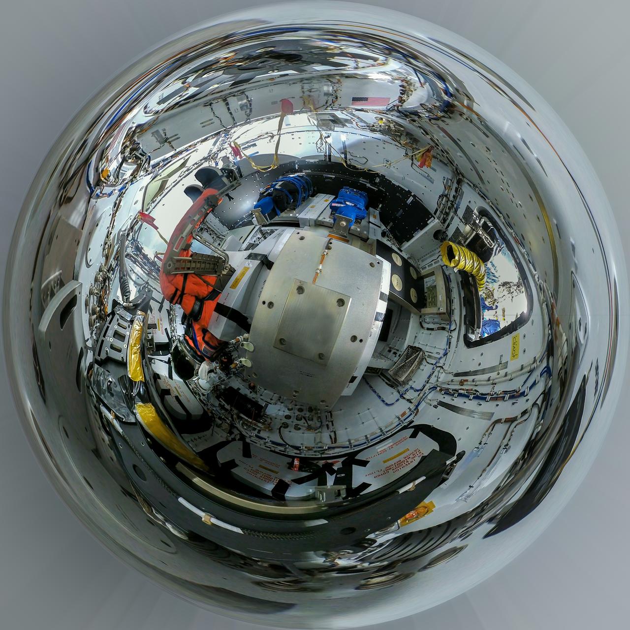 Seen here is a 360 degree view of the inside of Orion’s crew module, showcasing some of the payloads flying on the agency’s Artemis I mission. NASA’s Space Launch System rocket and Orion spacecraft lifted off from Kennedy Space Center’s Launch Pad 39B in Florida at 1:47 a.m. EST on Nov. 16, 2022. The first in a series of increasingly complex missions, Artemis I will provide a foundation for human deep space exploration and demonstrate our commitment and capability to extend human presence to the Moon and beyond. The primary goal of Artemis I is to thoroughly test the integrated systems before crewed missions by operating the spacecraft in a deep space environment, testing Orion's heat shield, and recovering the crew module after reentry, descent, and splashdown.