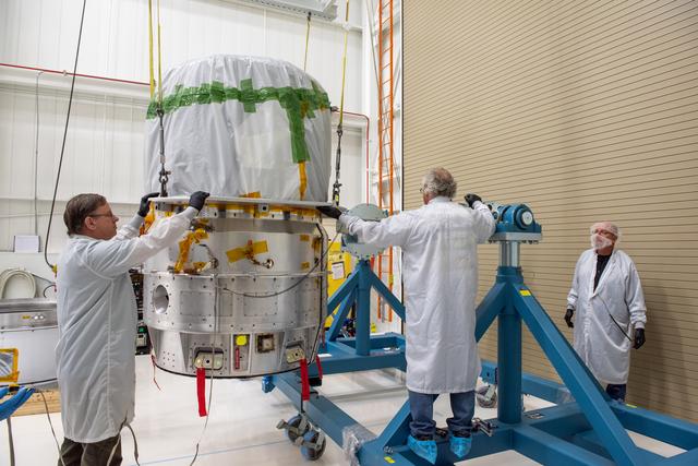 NASA image: LOFTID Spacecraft Lift RV to Turnover Fixture