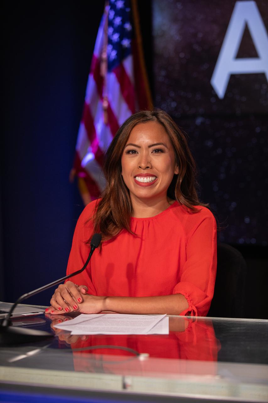 Megan Cruz, NASA Communications, moderates a prelaunch media briefing following completion of NASA’s Flight Readiness Review for Artemis I on Aug. 22, 2022, at the agency’s Kennedy Space Center in Florida. Artemis I is scheduled to launch at 8:33 a.m. EDT on Aug. 29, 2022, from Kennedy’s Launch Complex 39B. The first in a series of increasingly complex missions, Artemis I will provide a foundation for human deep space exploration and demonstrate our commitment and capability to extend human presence to the Moon and beyond. The primary goal of Artemis I is to thoroughly test the integrated systems before crewed missions by operating the spacecraft in a deep space environment, testing Orion’s heat shield, and recovering the crew module after reentry, descent, and splashdown.