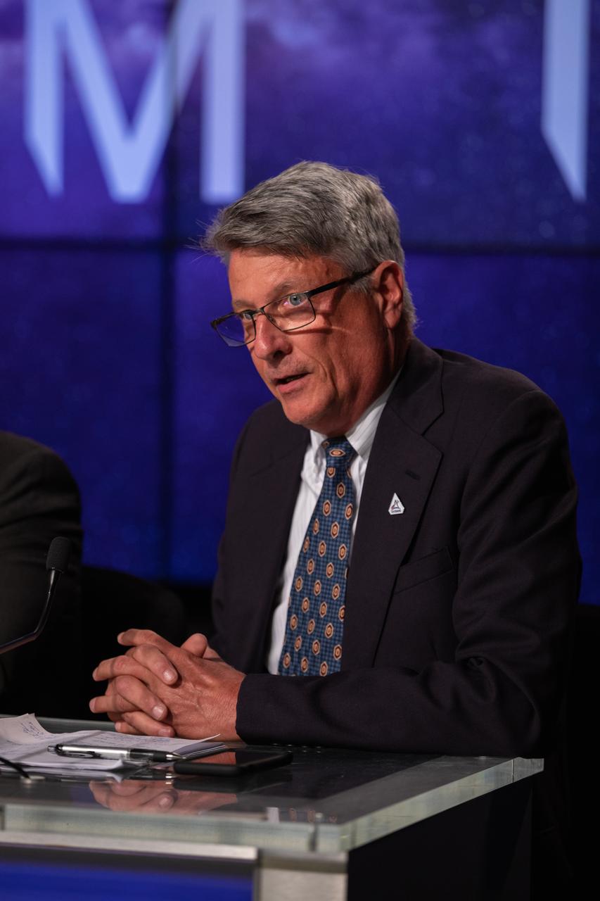 Chris Cianciola, Deputy Manager, SLS Program, participates in a prelaunch media briefing following completion of NASA’s Flight Readiness Review for Artemis I on Aug. 22, 2022, at the agency’s Kennedy Space Center in Florida. Artemis I is scheduled to launch at 8:33 a.m. EDT on Aug. 29, 2022, from Kennedy’s Launch Complex 39B. The first in a series of increasingly complex missions, Artemis I will provide a foundation for human deep space exploration and demonstrate our commitment and capability to extend human presence to the Moon and beyond. The primary goal of Artemis I is to thoroughly test the integrated systems before crewed missions by operating the spacecraft in a deep space environment, testing Orion’s heat shield, and recovering the crew module after reentry, descent, and splashdown.