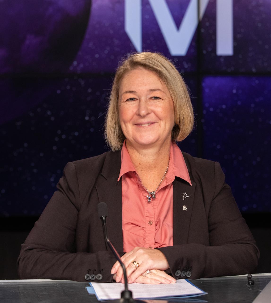 Jennifer Boland-Masterson, director of operations, Michoud Assembly Facility, Boeing, participates in a prelaunch media briefing on the role of industry in advancing human exploration on Aug. 26, 2022, at NASA’s Kennedy Space Center in Florida, as the agency prepares for launch of Artemis I scheduled for Aug. 29, at 8:33 a.m. EDT from Kennedy’s Launch Complex 39B. The first in a series of increasingly complex missions, Artemis I will provide a foundation for human deep space exploration and demonstrate our commitment and capability to extend human presence to the Moon and beyond. The primary goal of Artemis I is to thoroughly test the integrated systems before crewed missions by operating the spacecraft in a deep space environment, testing Orion’s heat shield, and recovering the crew module after reentry, descent, and splashdown. 