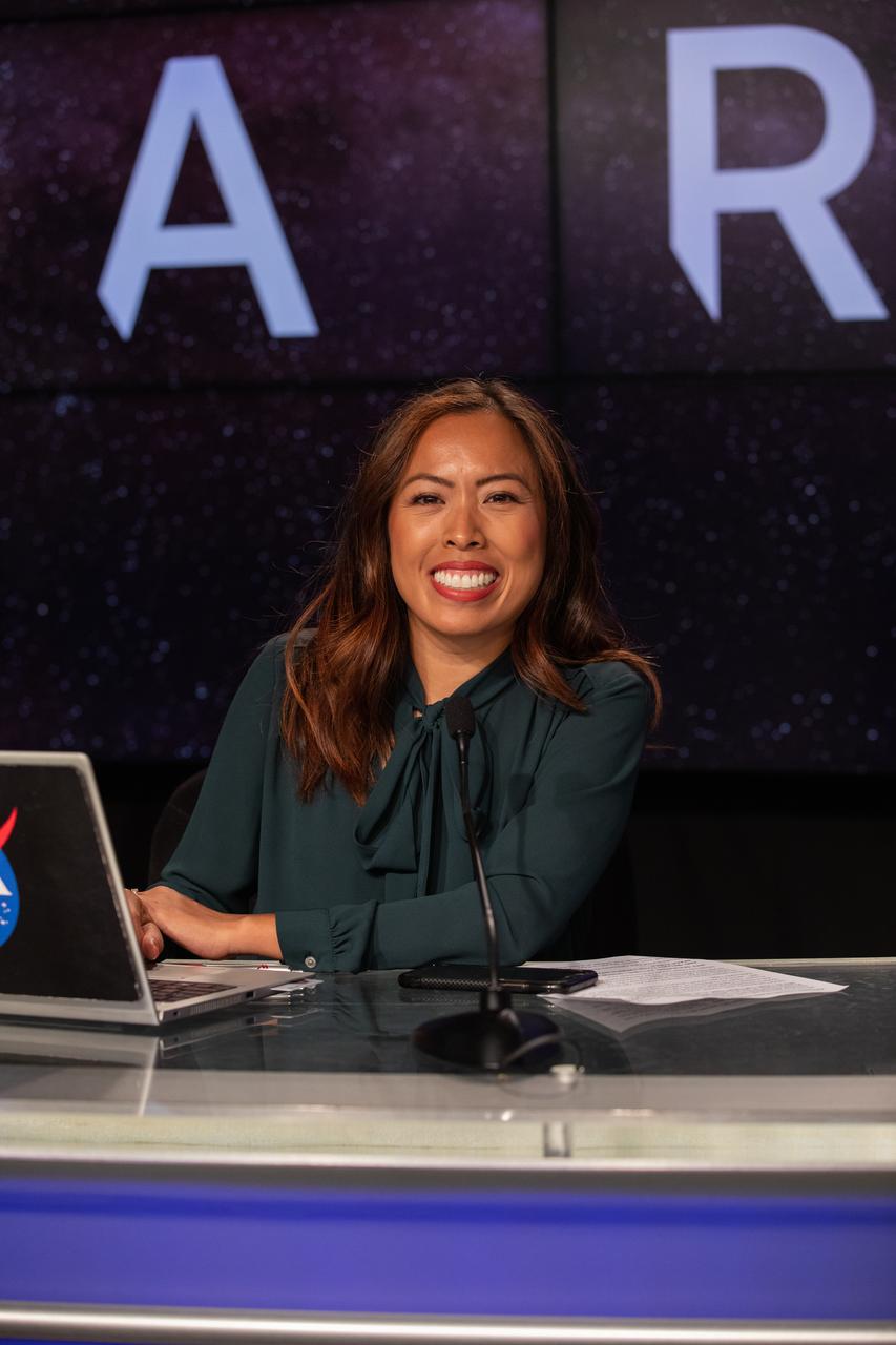Megan Cruz, NASA Communications, participates in a prelaunch media briefing on the status of the Artemis countdown is held on Aug. 28, at NASA’s Kennedy Space Center in Florida. Artemis I is scheduled to launch Aug. 29, at 8:33 a.m. EDT from Kennedy’s Launch Complex 39B. The first in a series of increasingly complex missions, Artemis I will provide a foundation for human deep space exploration and demonstrate our commitment and capability to extend human presence to the Moon and beyond. The primary goal of Artemis I is to thoroughly test the integrated systems before crewed missions by operating the spacecraft in a deep space environment, testing Orion’s heat shield, and recovering the crew module after reentry, descent, and splashdown.