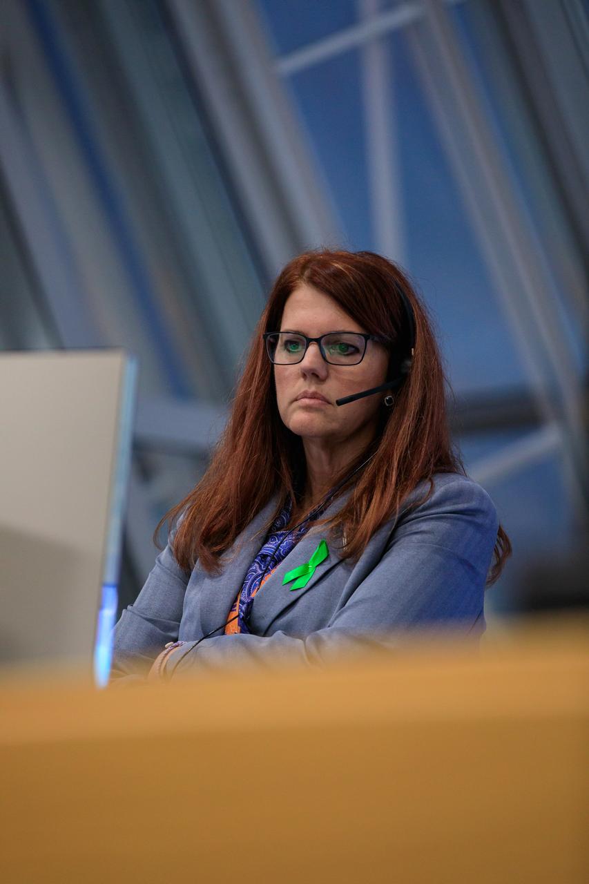 Artemis I Launch Director Charlie Blackwell-Thompson works at her console during launch countdown inside Firing Room 1 of the Rocco A. Petrone Launch Control Center at NASA’s Kennedy Space Center in Florida on  Aug. 29, 2022. Launch of the agency’s Space Launch System and Orion spacecraft was waved off due to an issue during tanking. Launch is now no earlier than Sept. 3, at 2:17 p.m. EDT from Kennedy’s Launch Complex 39B. The first in a series of increasingly complex missions, Artemis I will provide a foundation for human deep space exploration and demonstrate our commitment and capability to extend human presence to the Moon and beyond. The primary goal of Artemis I is to thoroughly test the integrated systems before crewed missions by operating the spacecraft in a deep space environment, testing Orion’s heat shield, and recovering the crew module after reentry, descent, and splashdown. 