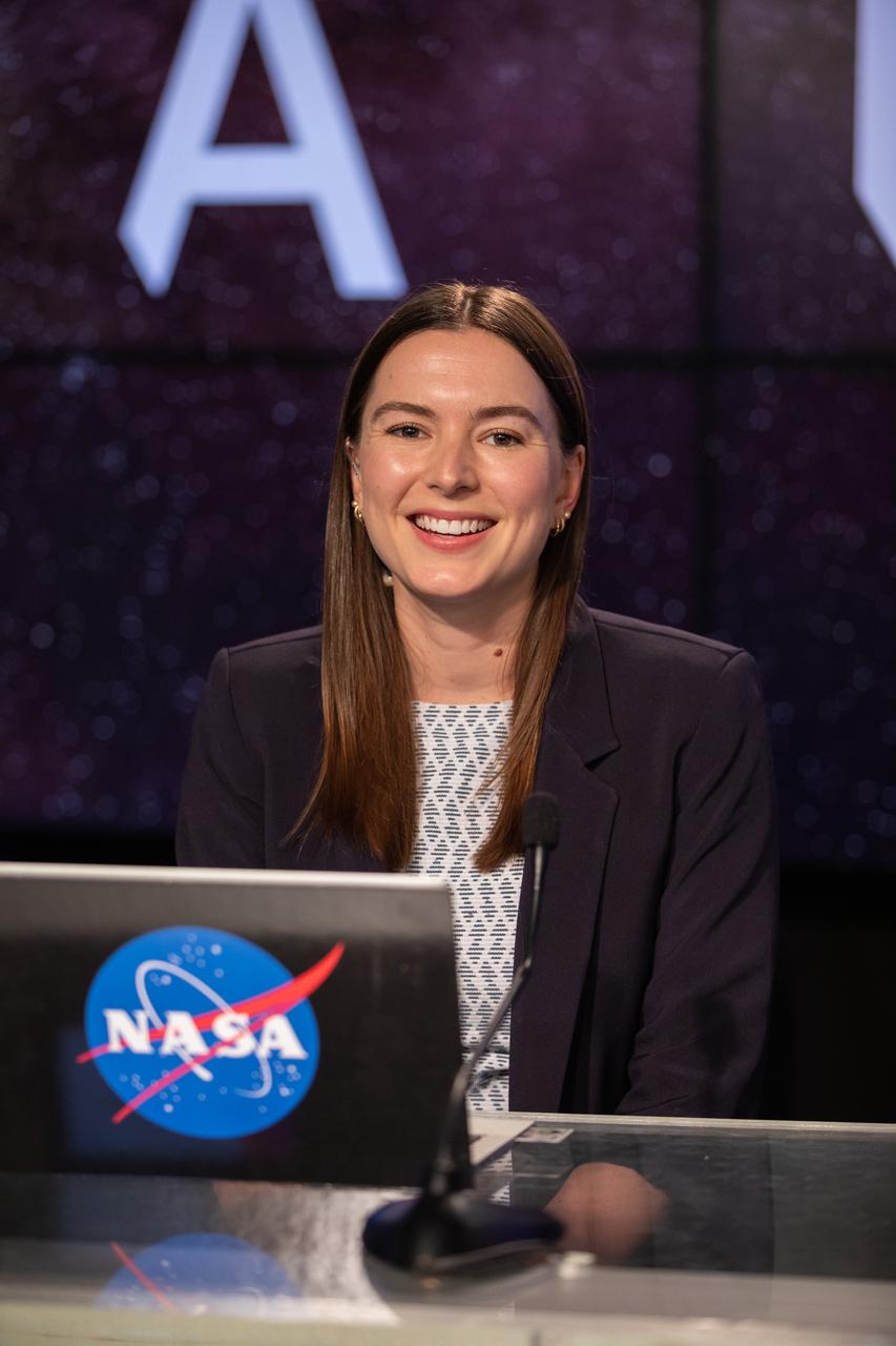 NASA Press Secretary Jackie McGuiness moderates a press conference on Aug. 29, 2022, at NASA’s Kennedy Space Center in Florida, after waving-off of the launch of the agency’s Artemis I mission. The first in a series of increasingly complex missions, Artemis I will provide a foundation for human deep space exploration and demonstrate our commitment and capability to extend human presence to the Moon and beyond. The primary goal of Artemis I is to thoroughly test the integrated systems before crewed missions by operating the spacecraft in a deep space environment, testing Orion’s heat shield, and recovering the crew module after reentry, descent, and splashdown.