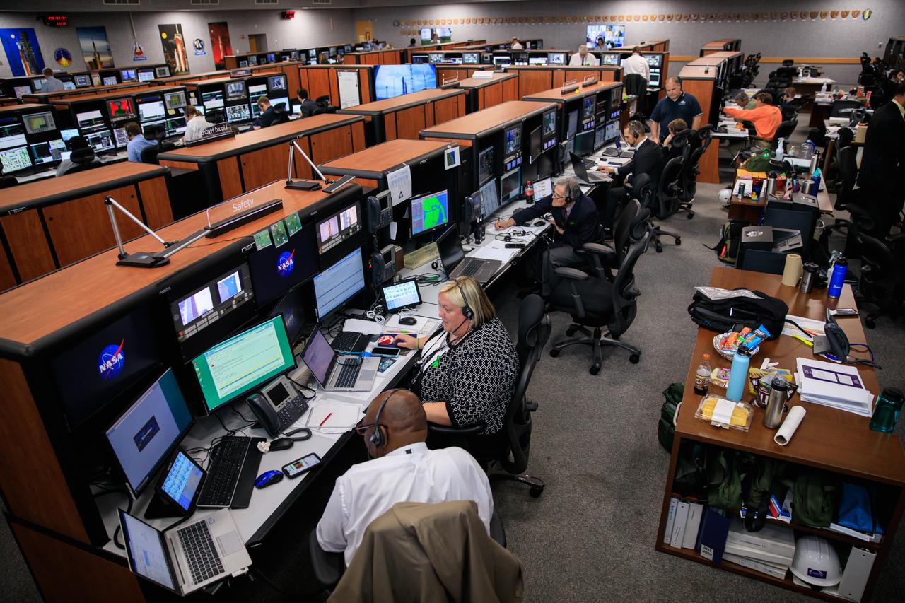 Members of the Artemis I launch team are at their consoles inside Firing Room 1 of the Rocco A. Petrone Launch Control Center at NASA’s Kennedy Space Center in Florida for launch countdown Sept. 3, 2022. Launch of the agency’s Space Launch System and Orion spacecraft from Kennedy’s Launch Complex 39B was waved off due to an issue during tanking. The first in a series of increasingly complex missions, Artemis I will provide a foundation for human deep space exploration and demonstrate our commitment and capability to extend human presence to the Moon and beyond. The primary goal of Artemis I is to thoroughly test the integrated systems before crewed missions by operating the spacecraft in a deep space environment, testing Orion’s heat shield, and recovering the crew module after reentry, descent, and splashdown. 