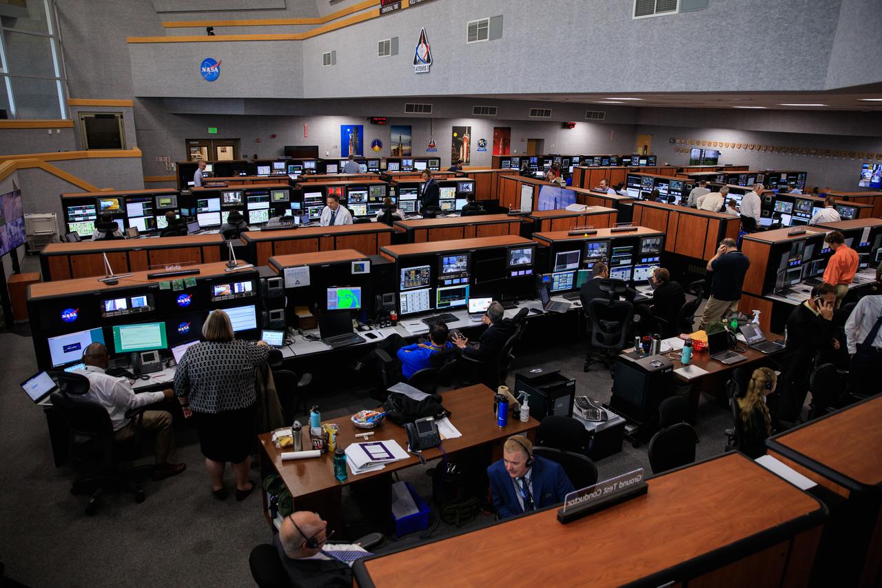 Members of the Artemis I launch team are at their consoles inside Firing Room 1 of the Rocco A. Petrone Launch Control Center at NASA’s Kennedy Space Center in Florida for launch countdown Sept. 3, 2022. Launch of the agency’s Space Launch System and Orion spacecraft from Kennedy’s Launch Complex 39B was waved off due to an issue during tanking. The first in a series of increasingly complex missions, Artemis I will provide a foundation for human deep space exploration and demonstrate our commitment and capability to extend human presence to the Moon and beyond. The primary goal of Artemis I is to thoroughly test the integrated systems before crewed missions by operating the spacecraft in a deep space environment, testing Orion’s heat shield, and recovering the crew module after reentry, descent, and splashdown. 