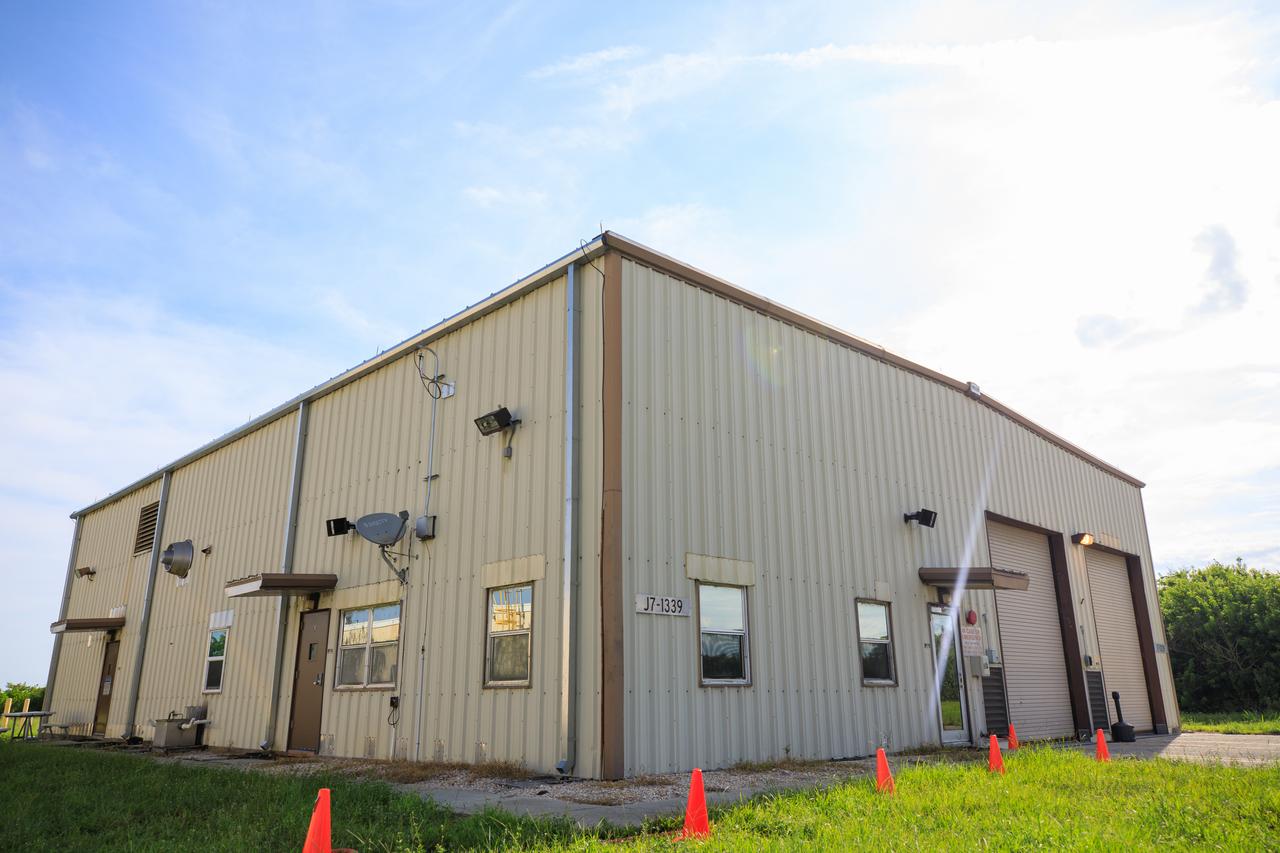 An exterior view of Fire Station 3 at Launch Complex 39B at NASA’s Kennedy Space Center in Florida on Sept. 8, 2022. 