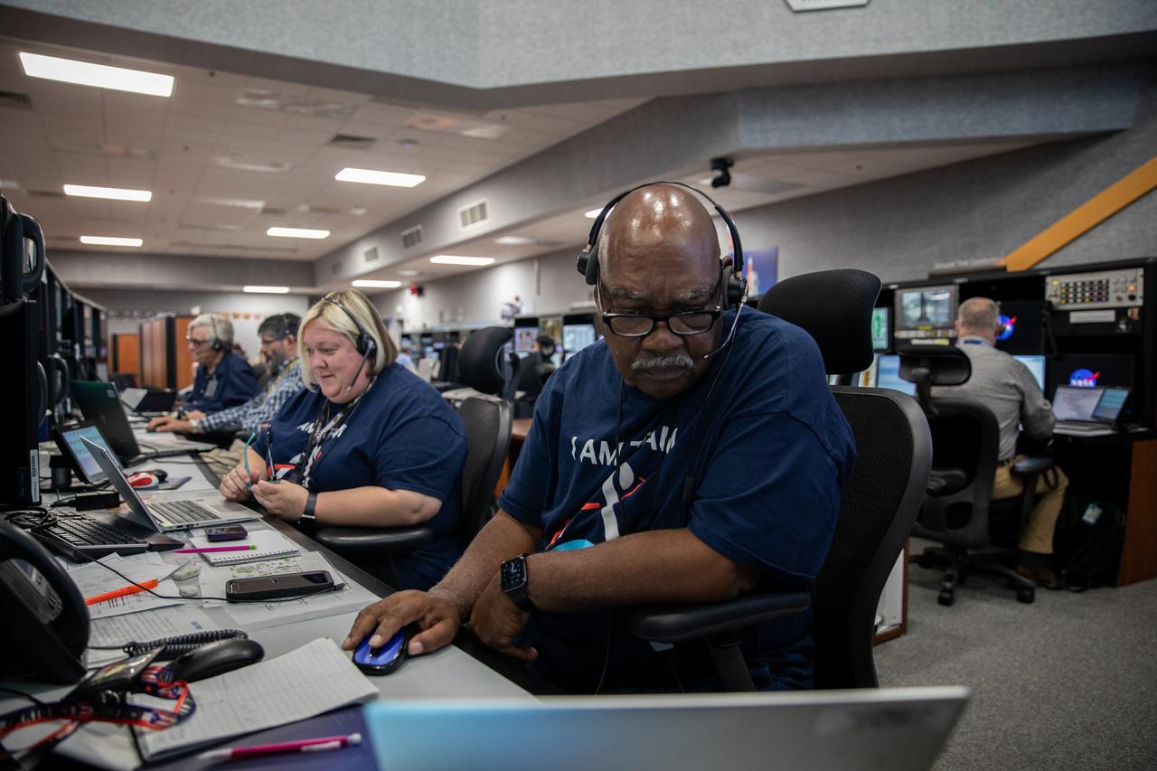 Members of the Artemis I launch team monitor data at their consoles inside Firing Room 1 of the Rocco A. Petrone Launch Control Center at NASA’s Kennedy Space Center in Florida during a cryogenic propellant tanking demonstration on Sept. 21, 2022. The first in a series of increasingly complex missions, Artemis I will provide a foundation for human deep space exploration and demonstrate our commitment and capability to extend human presence to the Moon and beyond. The primary goal of Artemis I is to thoroughly test the integrated systems before crewed missions by operating the spacecraft in a deep space environment, testing Orion’s heat shield, and recovering the crew module after reentry, descent, and splashdown. 