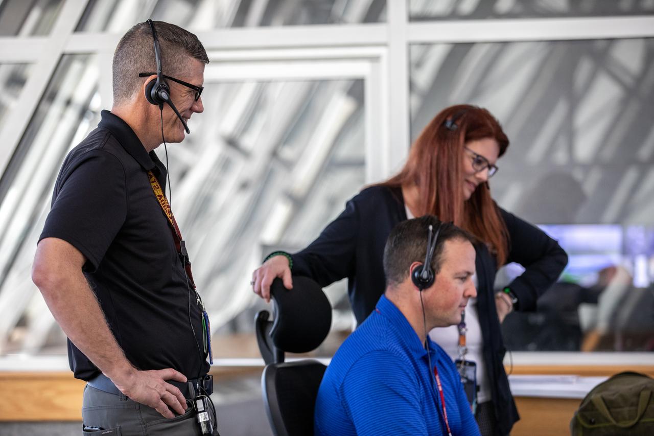 Artemis I Launch Director Charlie Blackwell-Thompson, at right, monitors data inside Firing Room 1 of the Rocco A. Petrone Launch Control Center at NASA’s Kennedy Space Center in Florida during a cryogenic propellant tanking demonstration on Sept. 21, 2022. Seated at his console is Wes Mosedale, technical assistant to the launch director. At left is Jeremy Graeber, Artemis I assistant launch director. The first in a series of increasingly complex missions, Artemis I will provide a foundation for human deep space exploration and demonstrate our commitment and capability to extend human presence to the Moon and beyond. The primary goal of Artemis I is to thoroughly test the integrated systems before crewed missions by operating the spacecraft in a deep space environment, testing Orion’s heat shield, and recovering the crew module after reentry, descent, and splashdown. 