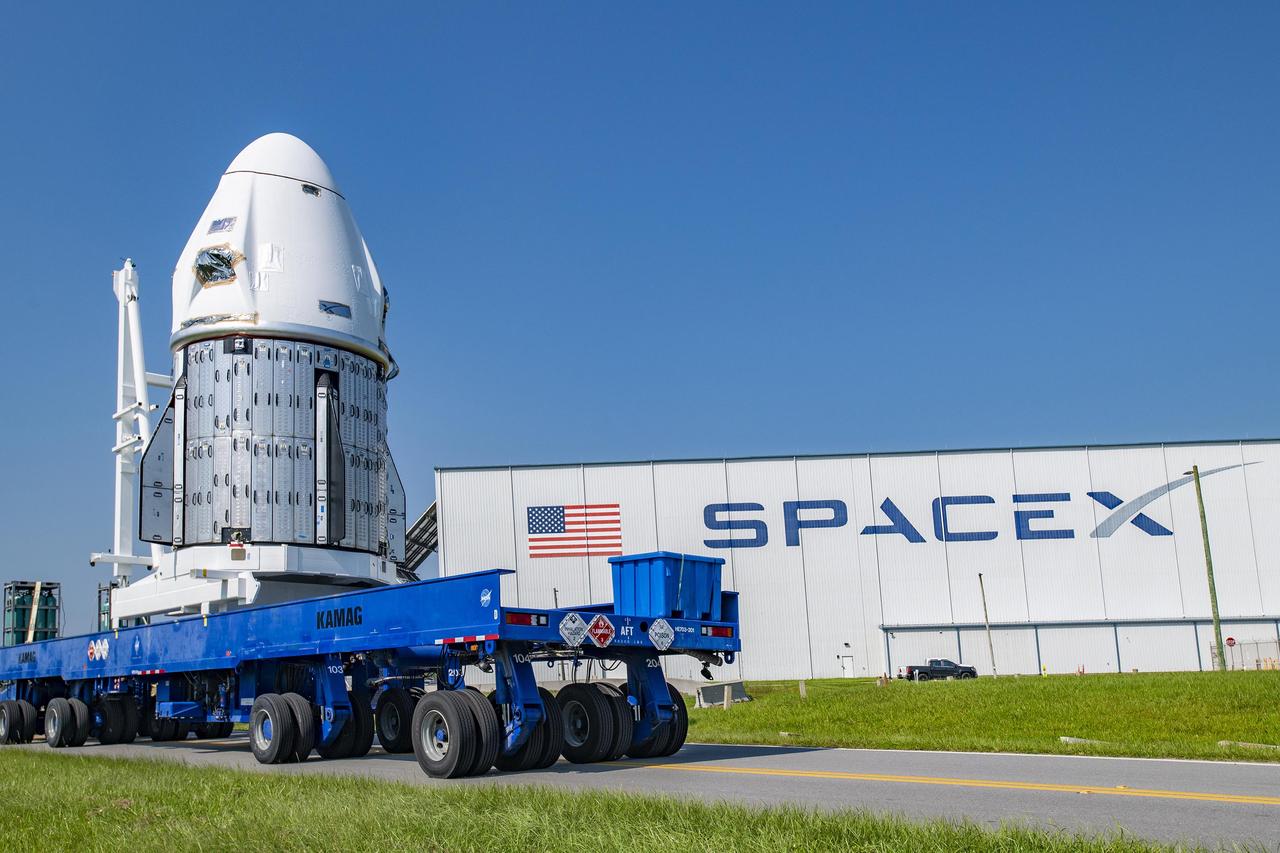 The Crew Dragon Endurance spacecraft for NASA’s SpaceX Crew-5 mission arrives at the hangar at Kennedy Space Center’s Launch Complex 39A in Florida on Sept. 23, 2022. The capsule arrived at the launch complex after making the short journey from its nearby processing facility at Cape Canaveral Space Force Station. NASA astronauts Nicole Aunapu Mann, commander; Josh Cassada, pilot; and mission specialists Koichi Wakata, of JAXA (Japan Aerospace Exploration Agency), and Roscosmos cosmonaut Anna Kikina will lift off aboard Endurance – on the company’s Falcon 9 rocket – from Launch Complex 39A at Kennedy. Liftoff is targeted for no earlier than 12:46 p.m. EDT Monday, Oct. 3.