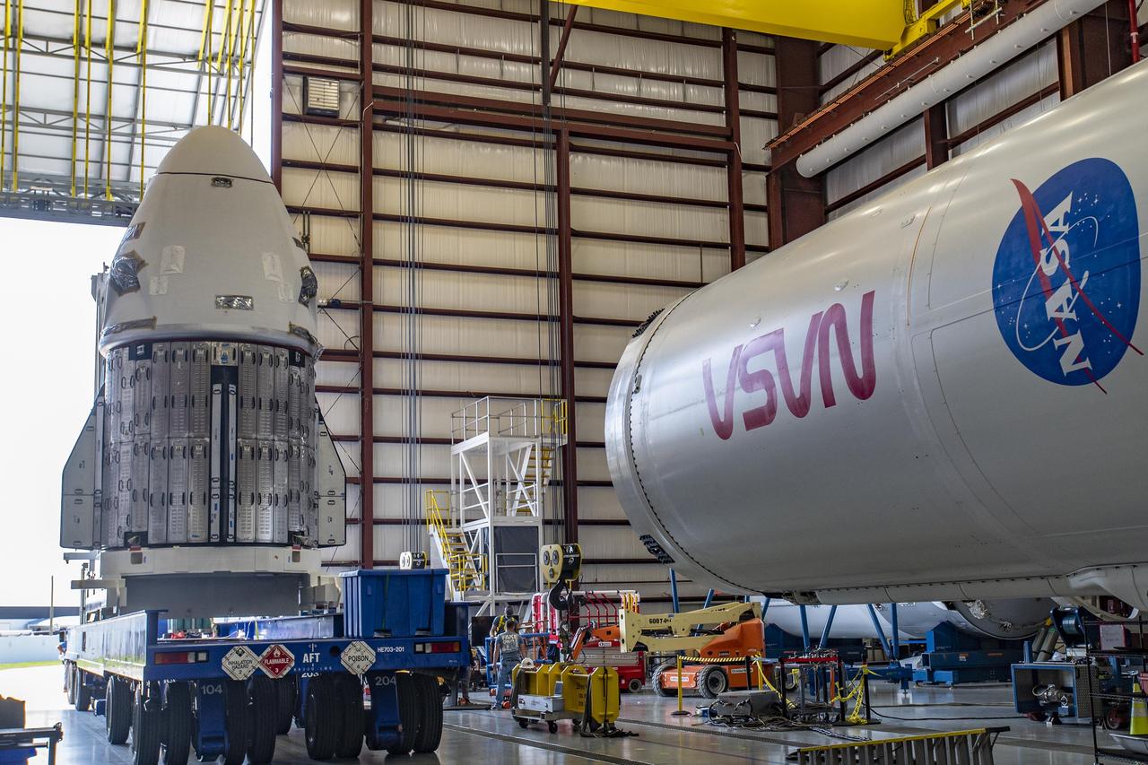 The Crew Dragon Endurance spacecraft for NASA’s SpaceX Crew-5 mission arrives at the hangar at Kennedy Space Center’s Launch Complex 39A in Florida on Sept. 23, 2022. The capsule arrived at the launch complex after making the short journey from its nearby processing facility at Cape Canaveral Space Force Station. NASA astronauts Nicole Aunapu Mann, commander; Josh Cassada, pilot; and mission specialists Koichi Wakata, of JAXA (Japan Aerospace Exploration Agency), and Roscosmos cosmonaut Anna Kikina will lift off aboard Endurance – on the company’s Falcon 9 rocket – from Launch Complex 39A at Kennedy. Liftoff is targeted for no earlier than 12:46 p.m. EDT Monday, Oct. 3.