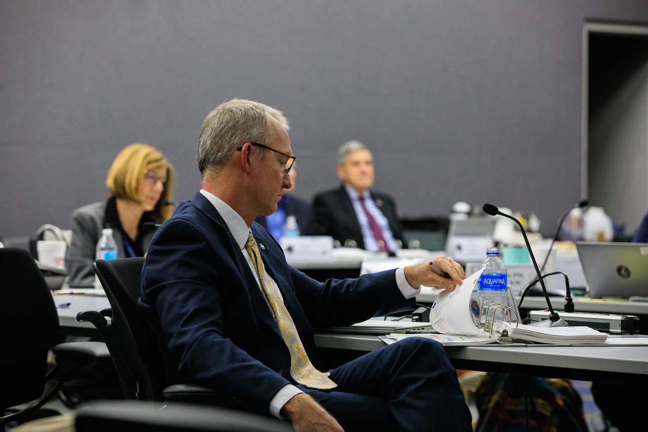W. Russ DeLoach, chief of Safety and Mission Assurance at NASA, participates in a Flight Readiness Review for the agency’s Crew-5 mission at Kennedy Space Center in Florida on Sept. 26, 2022, to confirm the SpaceX Falcon 9 rocket and Crew Dragon spacecraft are ready for launch. In the background and to the left is Kathryn Lueders, associate administrator for NASA’s Space Operations Mission Directorate, and to the right is NASA Associate Administrator Bob Cabana. Crew-5 is scheduled to launch to the International Space Station from Kennedy’s Launch Complex 39A as part of the agency’s Commercial Crew Program. This will be the fifth crew rotation mission of SpaceX’s human transportation system and its sixth flight with astronauts, including the Demo-2 test flight, to the space station.