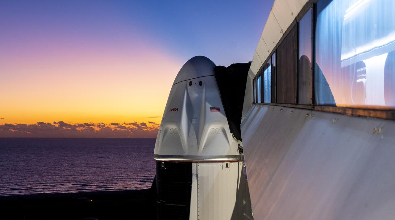 In view here is a closeup of SpaceX’s Dragon Endurance spacecraft, sitting atop the company’s Falcon 9 rocket, at NASA’s Kennedy Space Center Launch Complex 39A in Florida on Oct. 1, 2022, as the Sun begins to rise. Endurance will carry NASA astronauts Nicole Mann, commander; Josh Cassada, pilot; and Mission Specialists Koichi Wakata, of JAXA (Japan Aerospace Exploration Agency), and Roscosmos cosmonaut Anna Kikina to the International Space Station for a science expedition mission as part of NASA’s Commercial Crew Program. Liftoff is targeted for noon EDT on Oct. 5, 2022.