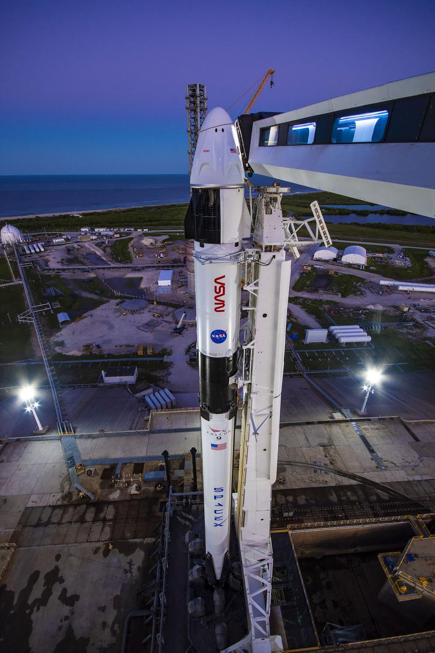 With the beginning stages of a sunrise serving as the backdrop, SpaceX’s Falcon 9 rocket – with the Dragon Endurance spacecraft atop – is vertical at NASA’s Kennedy Space Center Launch Complex 39A in Florida on Oct. 1, 2022, ahead of NASA’s SpaceX Crew-5 launch. Endurance will carry NASA astronauts Nicole Mann, commander; Josh Cassada, pilot; and Mission Specialists Koichi Wakata, of JAXA (Japan Aerospace Exploration Agency), and Roscosmos cosmonaut Anna Kikina to the International Space Station for a science expedition mission as part of NASA’s Commercial Crew Program. Liftoff is targeted for noon EDT on Oct. 5, 2022.