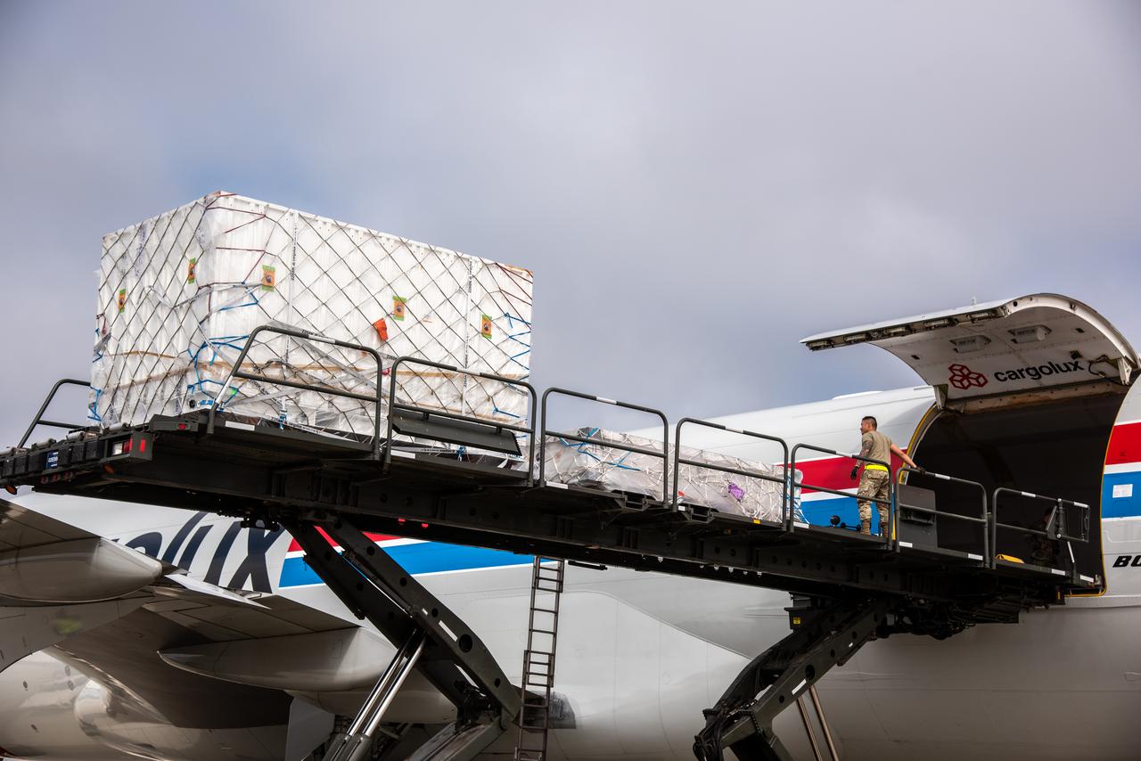 The ground service equipment for the Surface Water and Ocean Topography (SWOT) satellite arrives at Vandenberg Space Force Base in California on Oct. 13, 2022. SWOT is the first mission that will observe nearly all water on Earth’s surface, measuring the height of water in the planet’s lakes, rivers, reservoirs, and the ocean. The satellite is set to launch aboard a SpaceX Falcon 9 rocket in December from Vandenberg’s Space Launch Center-4 East. NASA’s Launch Services Program, based at the agency’s Kennedy Space Center in Florida, is managing the launch service.