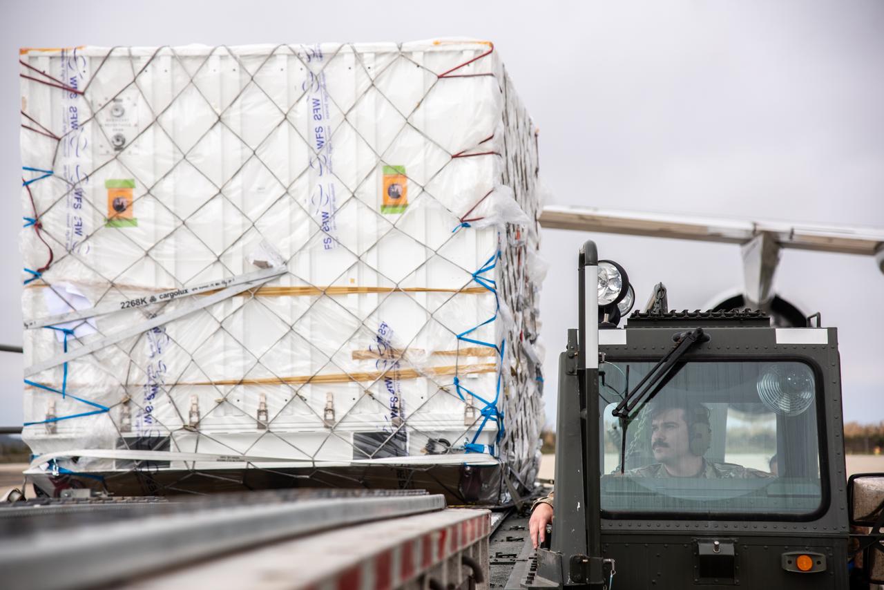 The ground service equipment for the Surface Water and Ocean Topography (SWOT) satellite arrives at Vandenberg Space Force Base in California on Oct. 13, 2022. SWOT is the first mission that will observe nearly all water on Earth’s surface, measuring the height of water in the planet’s lakes, rivers, reservoirs, and the ocean. The satellite is set to launch aboard a SpaceX Falcon 9 rocket in December from Vandenberg’s Space Launch Center-4 East. NASA’s Launch Services Program, based at the agency’s Kennedy Space Center in Florida, is managing the launch service.
