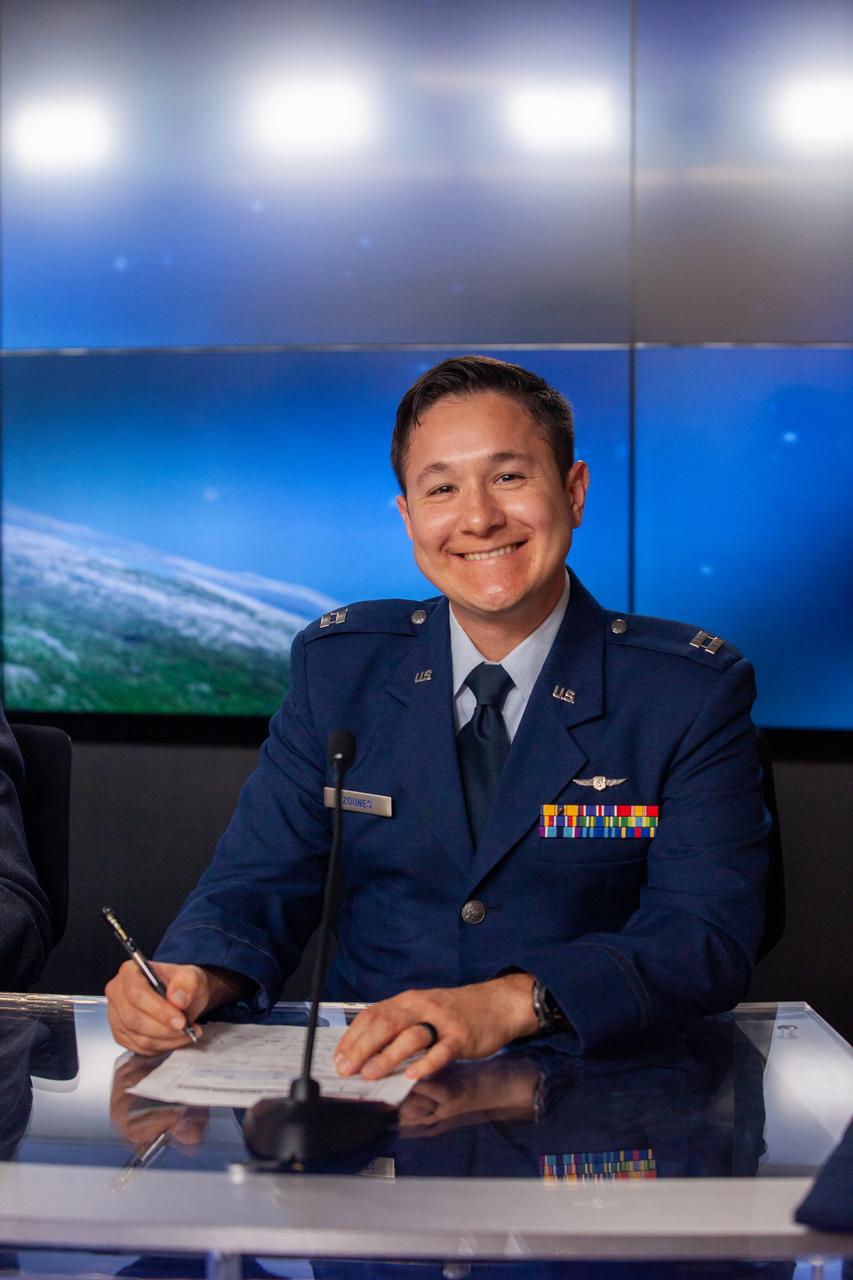 Capt. Zack Zounes, launch weather officer, U.S. Space Force, participates in a prelaunch news conference for the National Oceanic and Atmospheric Administration’s (NOAA) Joint Polar Satellite System-2 (JPSS-2) and NASA Low-Earth Orbit Flight Test of an Inflatable Decelerator (LOFTID) technology demonstration at Vandenberg Space Force Base in California on Oct. 28, 2022. JPSS-2 is the third satellite in the polar satellite series and is expected to capture data to improve weather forecasts, helping scientists predict and prepare for extreme weather events and climate change. JPSS-2 is scheduled to launch at 2:25 a.m. PDT Tuesday, Nov. 1, on a United Launch Alliance (ULA) Atlas V 401 rocket from Space Launch Complex 3 at Vandenberg Space Force Base in California. Launching with JPSS-2 is NASA’s LOFTID technology demonstration. After JPSS-2 safely reaches orbit, LOFTID will follow a re-entry trajectory from low-Earth orbit to demonstrate the inflatable heat shield’s ability to slow down and survive re-entry. LOFTID is a partnership with ULA and is dedicated to the memory of Bernard Kutter, one of the company’s engineers who played a key role in developing the technology. LOFTID will demonstrate how the inflatable aeroshell, or heat shield, can slow down and survive re-entry in conditions relevant to many potential applications, whether landing humans on Mars, new missions to Venus and Titan, or returning heavier payloads and samples from low-Earth orbit.