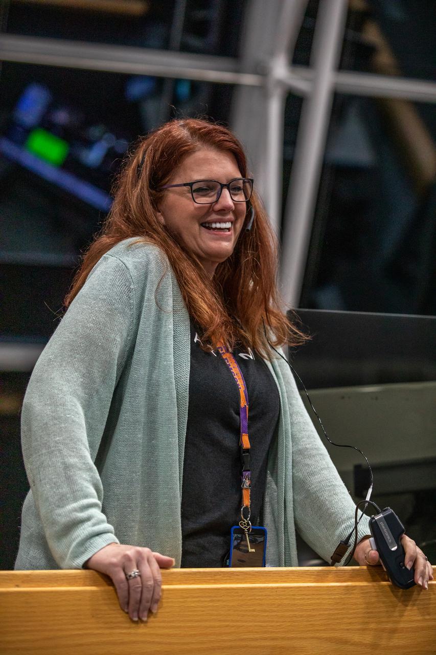 Artemis I Launch Director Charlie Blackwell-Thompson stands at her console in Firing Room 1 inside the Rocco A. Petrone Launch Control Center at NASA’s Kennedy Space Center in Florida on Nov. 4, 2022, as NASA’s Space Launch System (SLS) rocket and Orion spacecraft for the Artemis I mission roll out to Launch Pad 39B. The primary goal of Artemis I is to thoroughly test the integrated systems before crewed missions by launching Orion atop the SLS rocket, operating the spacecraft in a deep space environment, testing Orion’s heat shield, and recovering the crew module after reentry, descent, and splashdown. During the flight, Orion will launch atop the most powerful rocket in the world and fly farther than any human-rated spacecraft has ever flown, paving the way for human deep space exploration and demonstrating our commitment and capability to extend human presence to the Moon and beyond.