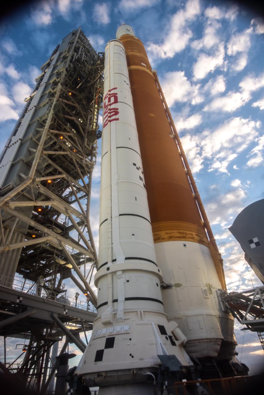 NASA’s Artemis I Space Launch System and Orion spacecraft atop the mobile launcher are in view on the pad at Launch Complex 39B at NASA’s Kennedy Space Center in Florida on Nov. 15, 2022. Liftoff was at 1:47 a.m. EST on Nov. 16. The first in a series of increasingly complex missions, Artemis I will provide a foundation for human deep space exploration and demonstrate our commitment and capability to extend human presence to the Moon and beyond. The primary goal of Artemis I is to thoroughly test the integrated systems before crewed missions by operating the spacecraft in a deep space environment, testing Orion’s heat shield, and recovering the crew module after reentry, descent, and splashdown. 