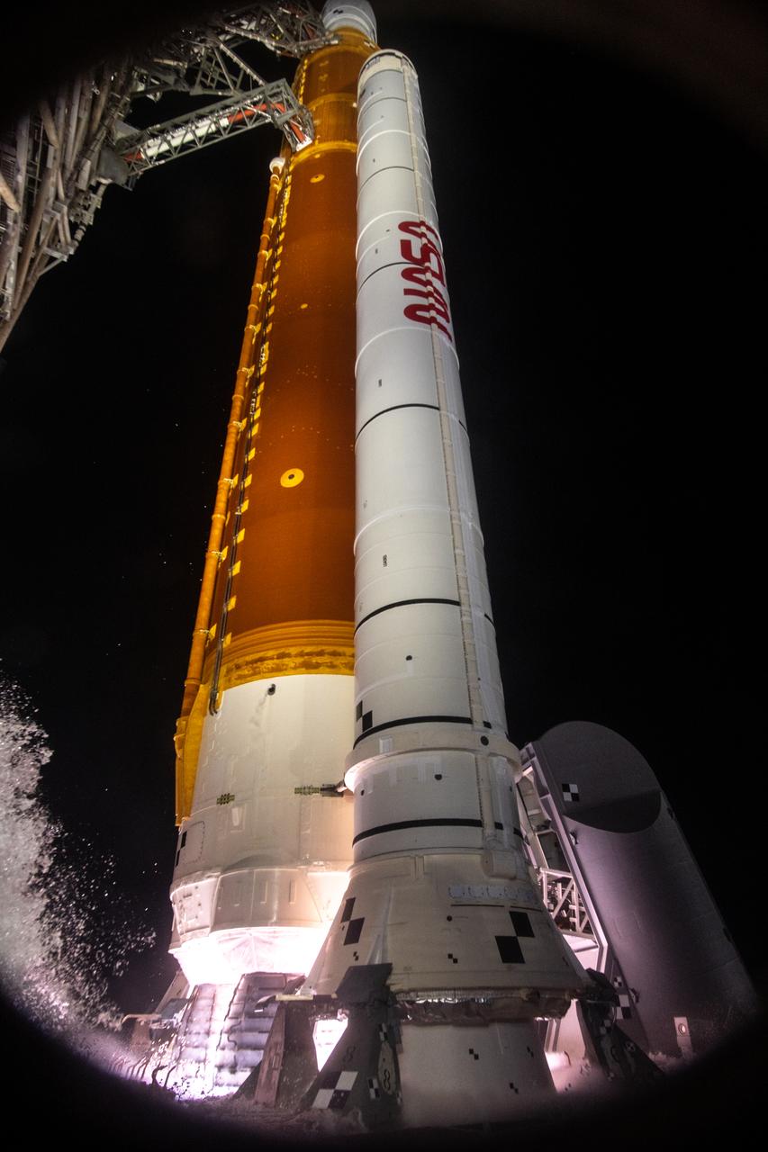 Liftoff! NASA’s Space Launch System carrying the Orion spacecraft lifts off the pad at Launch Complex 39B at the agency’s Kennedy Space Center in Florida at 1:47 a.m. EST on Nov. 16, 2022. The first in a series of increasingly complex missions, Artemis I will provide a foundation for human deep space exploration and demonstrate our commitment and capability to extend human presence to the Moon and beyond. The primary goal of Artemis I is to thoroughly test the integrated systems before crewed missions by operating the spacecraft in a deep space environment, testing Orion’s heat shield, and recovering the crew module after reentry, descent, and splashdown.